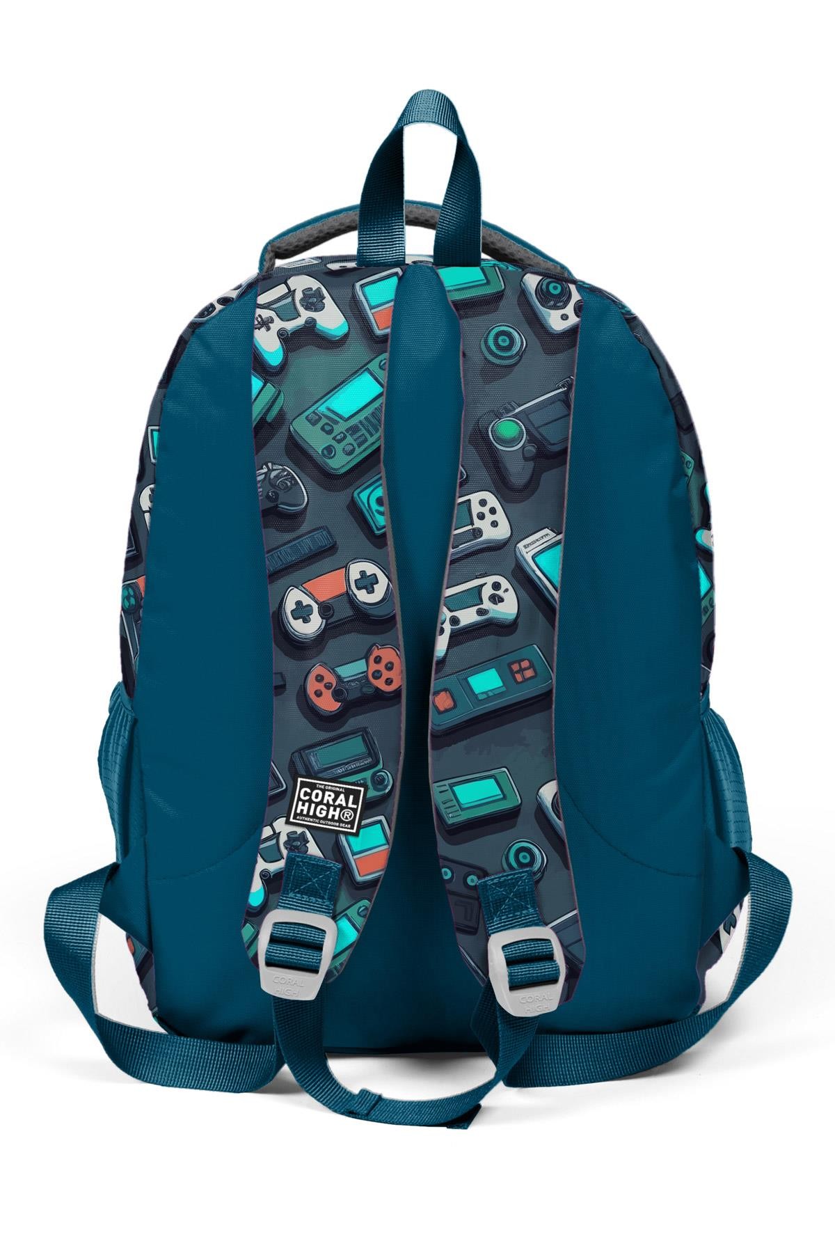 Coral High Kids Nefti Gamer Desenli Üç Bölmeli Okul Sırt Çantası 14423
