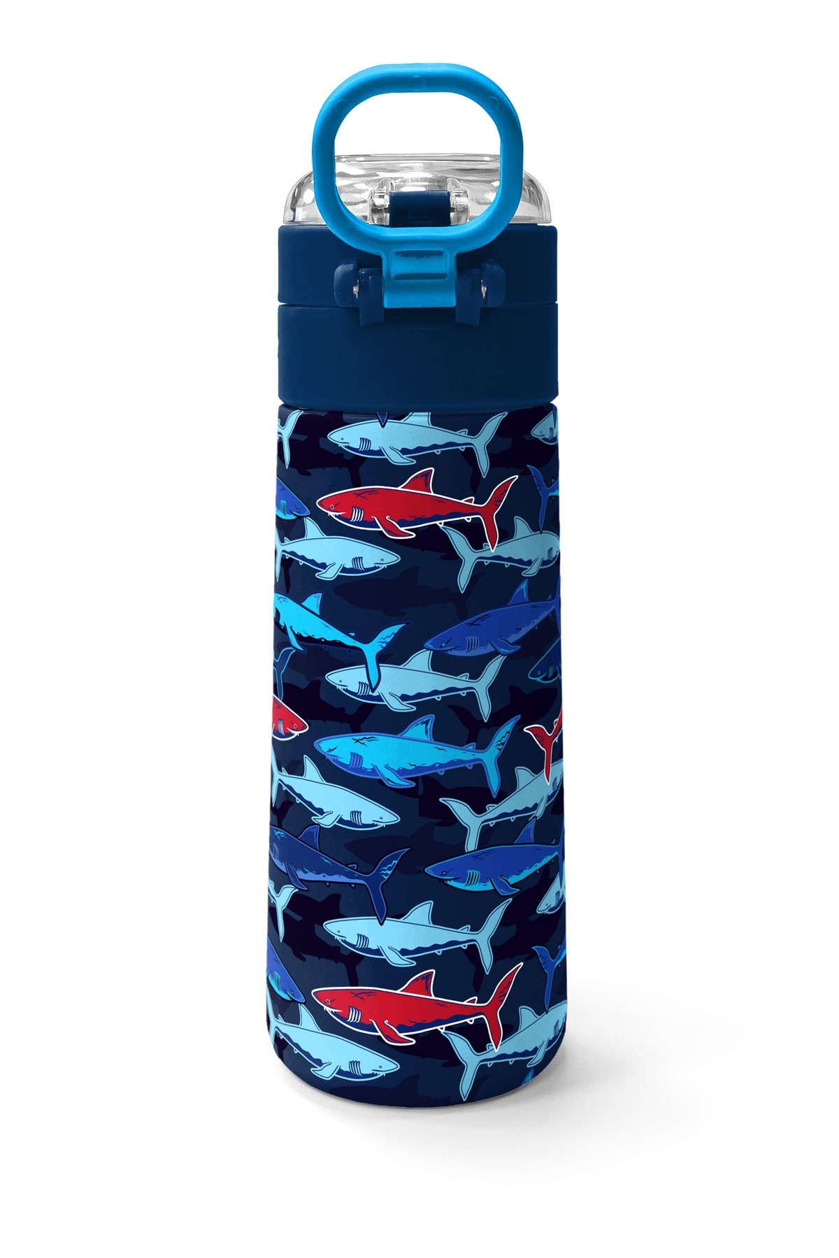 Coral High Kids Lacivert Kırmızı Köpek Balığı Desenli Pipetli ve Direkt İçim Çelik Termos 500 ml 31930