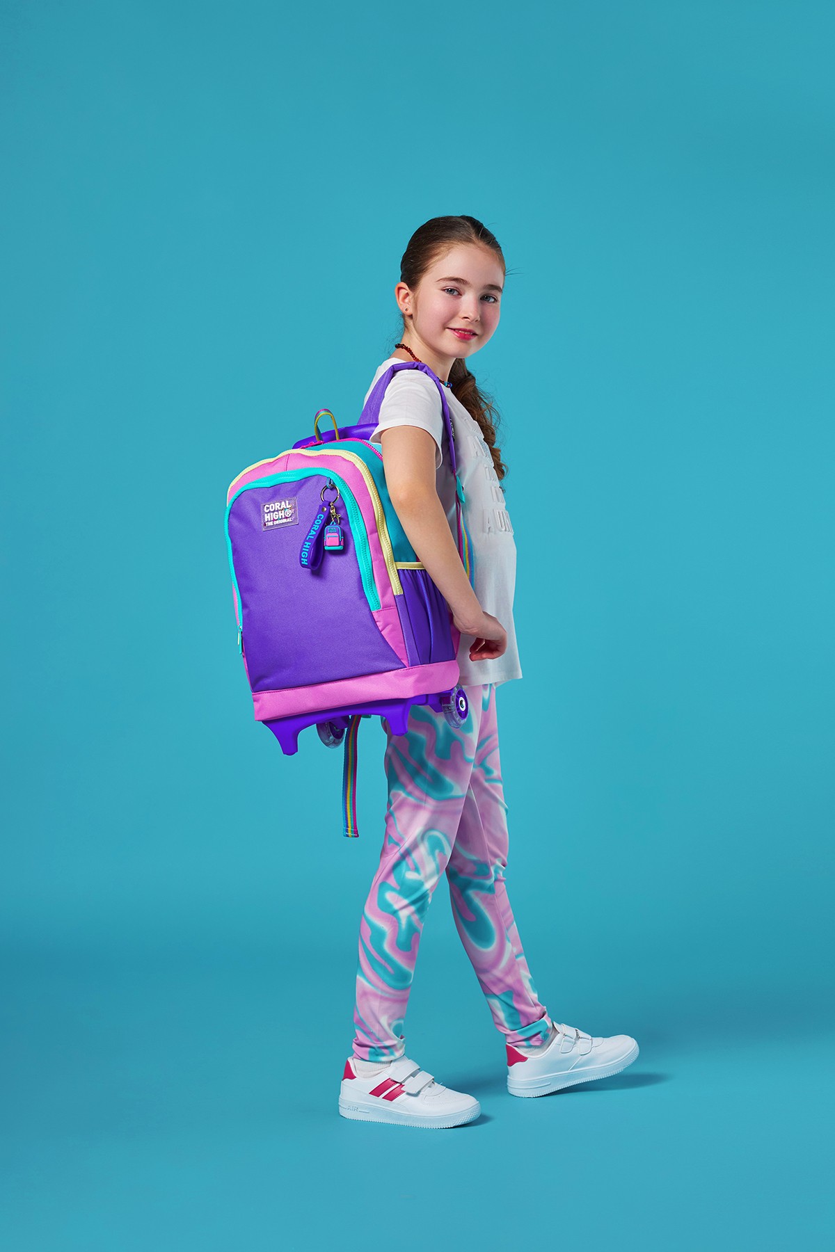 Coral High Kids Pembe Pastel Renkli Üç Bölmeli Çekçekli Okul Sırt Çantası 23959