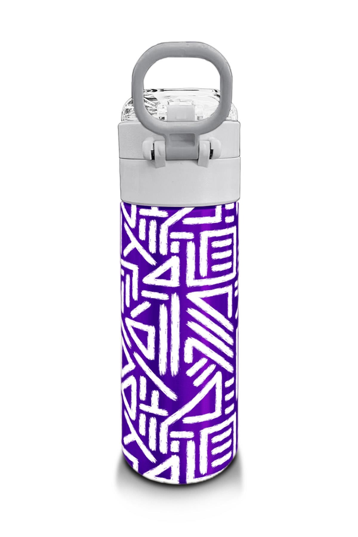 Coral High Kids Mor Beyaz Geometrik Desenli Pipetli ve Direkt İçim Çelik Termos 500 ml 31883