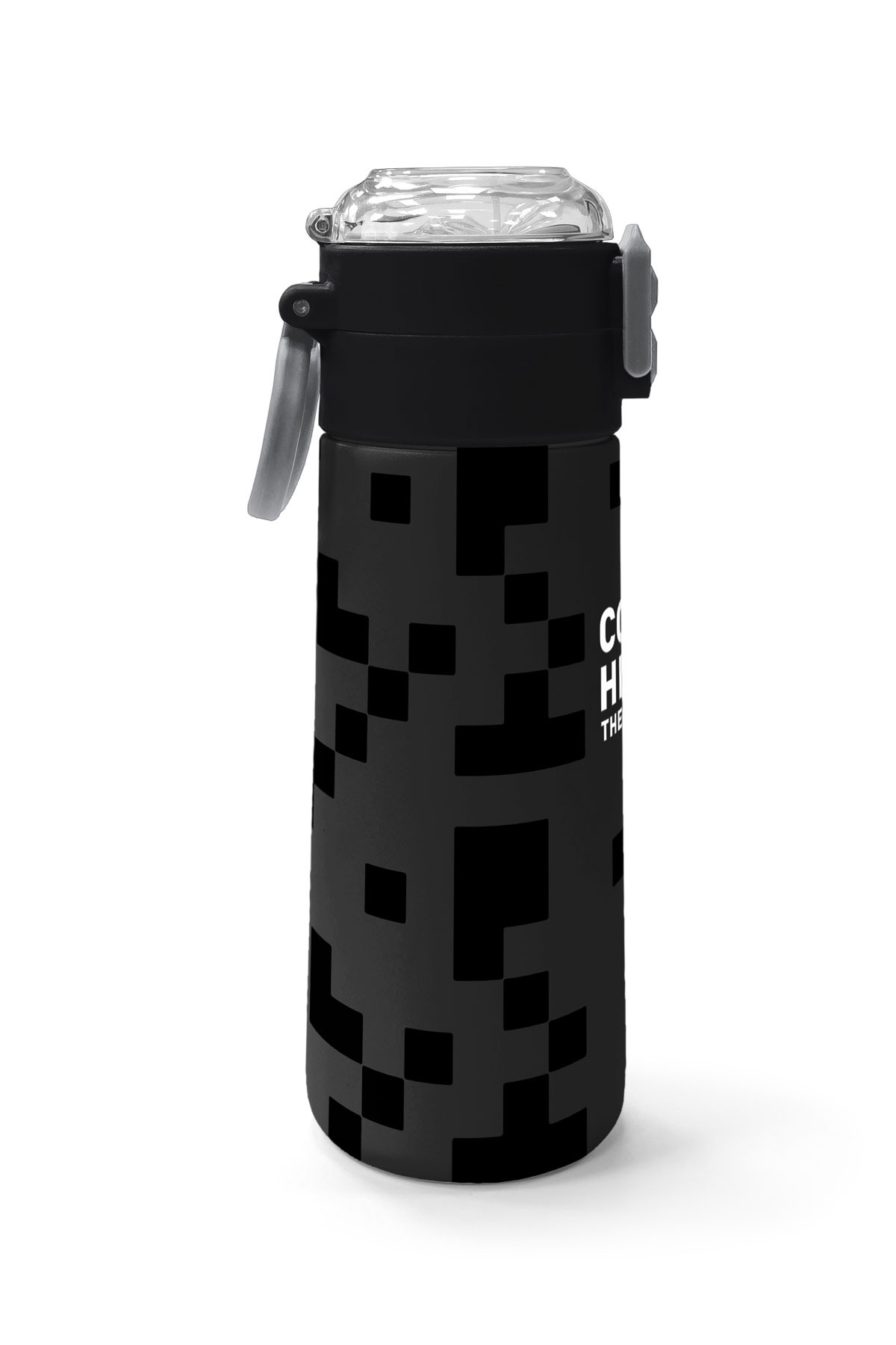 Coral High Kids Siyah Blok Desenli Pipetli ve Direkt İçim Çelik Termos 500 ml 31894