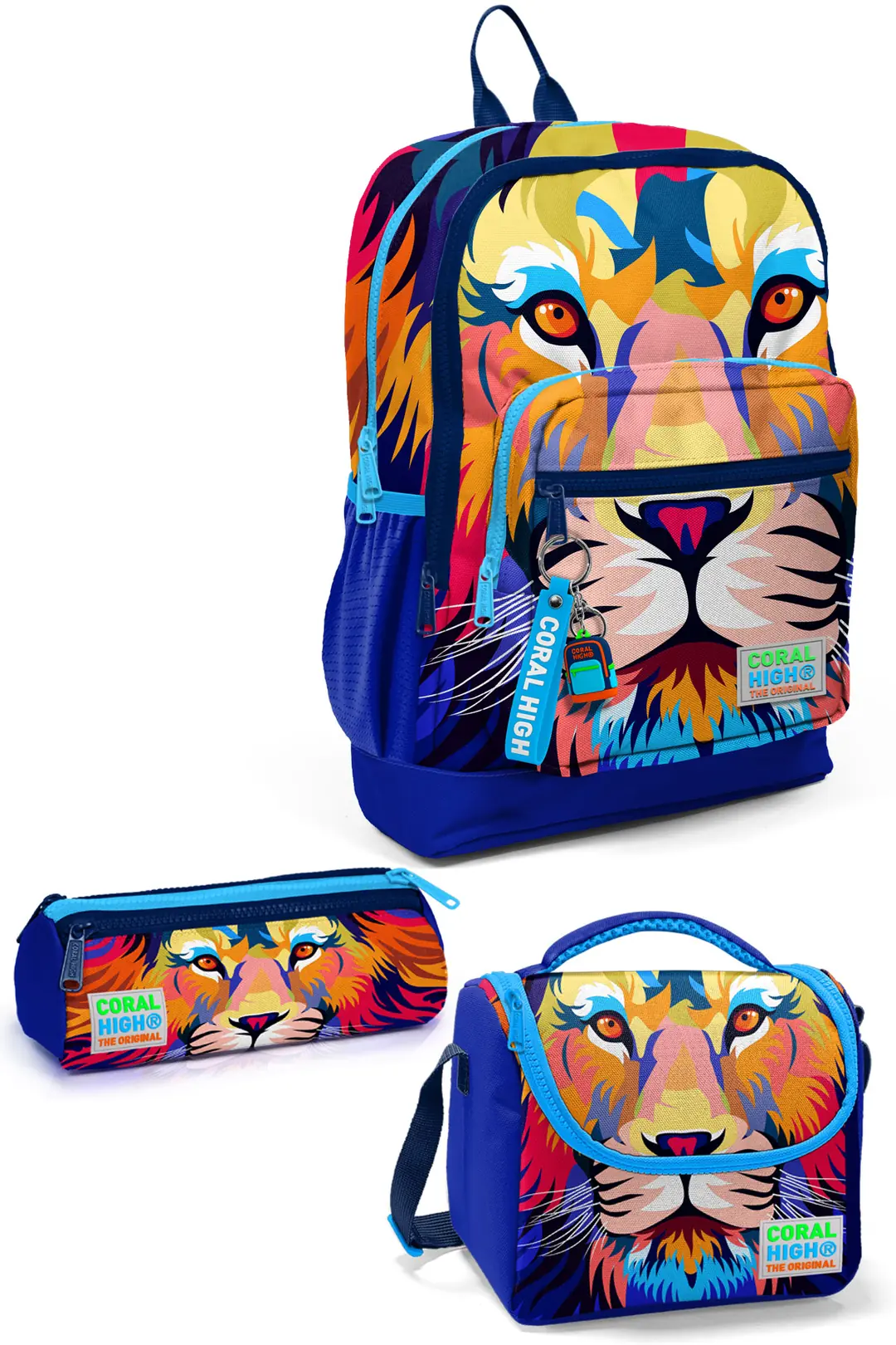 Coral High Kids Lacivert Saks Aslan Desenli 3'lü Okul Çanta