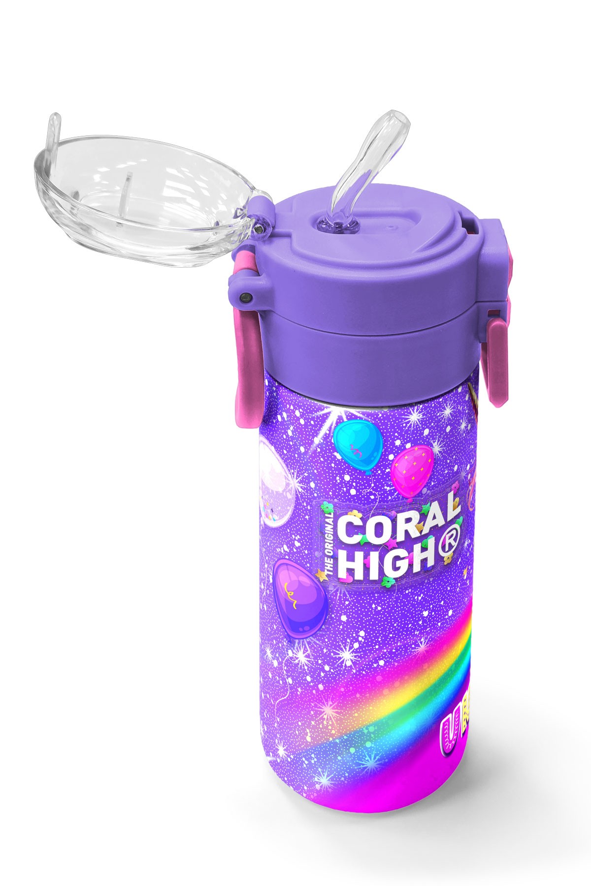 Coral High Kids Mor Unicorn Desenli Pipetli ve Direkt İçim Çelik Termos 500 ml 31837