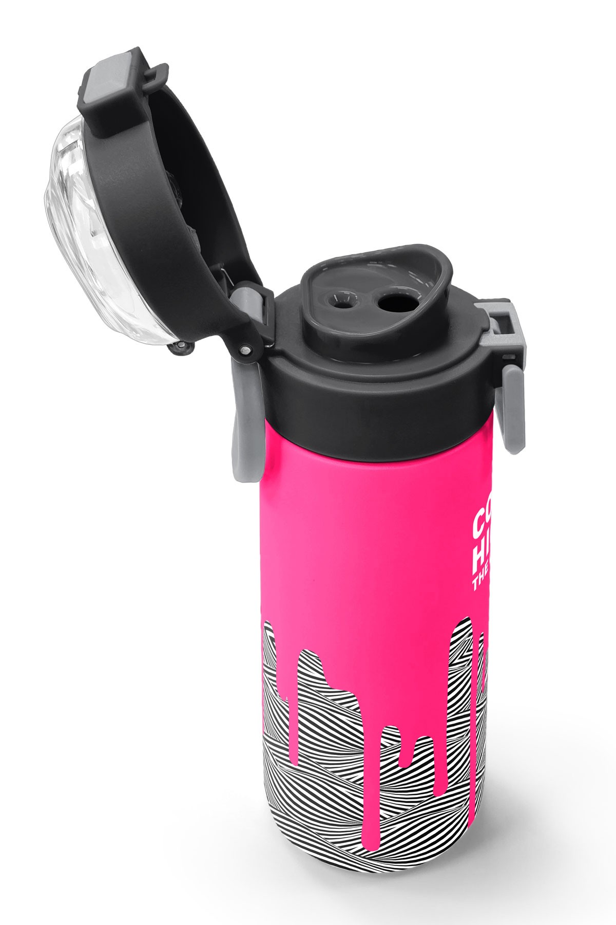 Coral High Kids Pembe Siyah Beyaz Desenli Pipetli ve Direkt İçim Çelik Termos 500 ml 31878