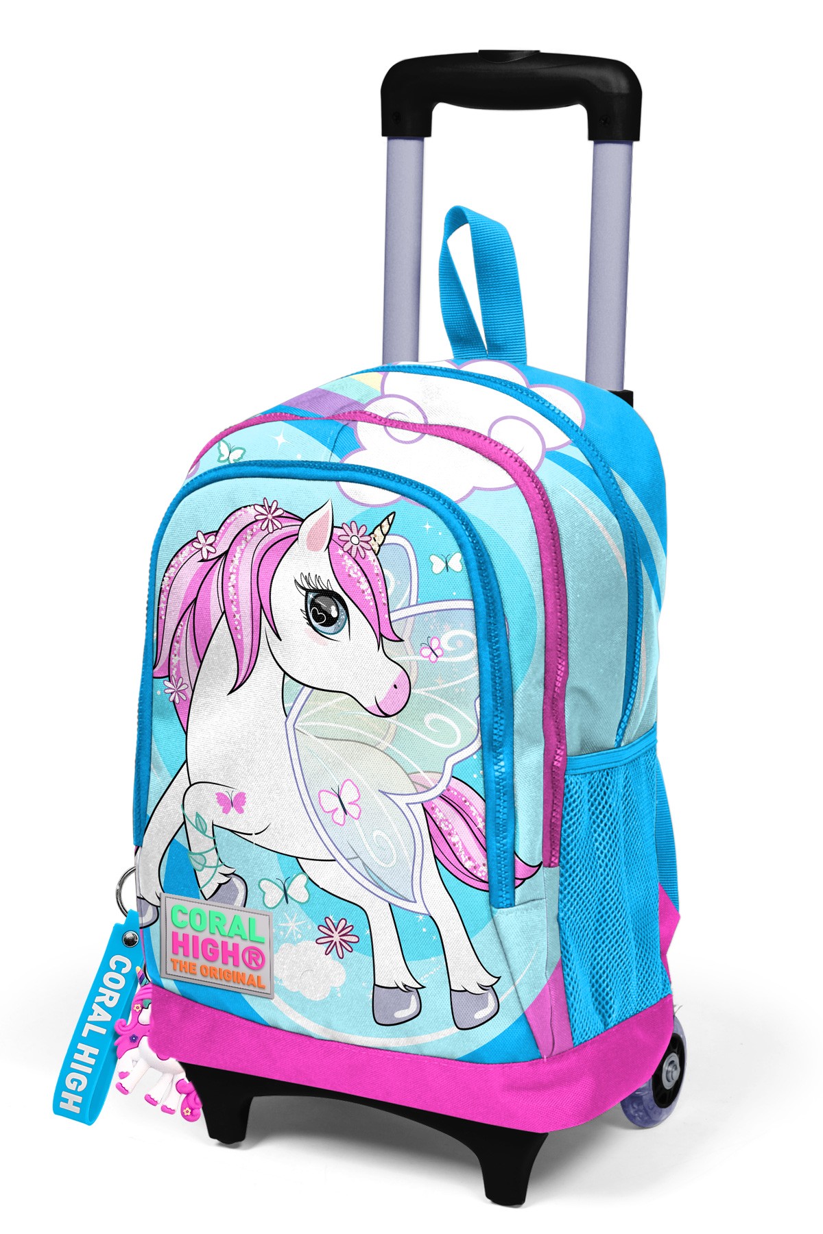 Coral High Kids Mavi Neon Pembe Unicorn Desenli Üç Bölmeli Çekçekli Okul Sırt Çantası 23911