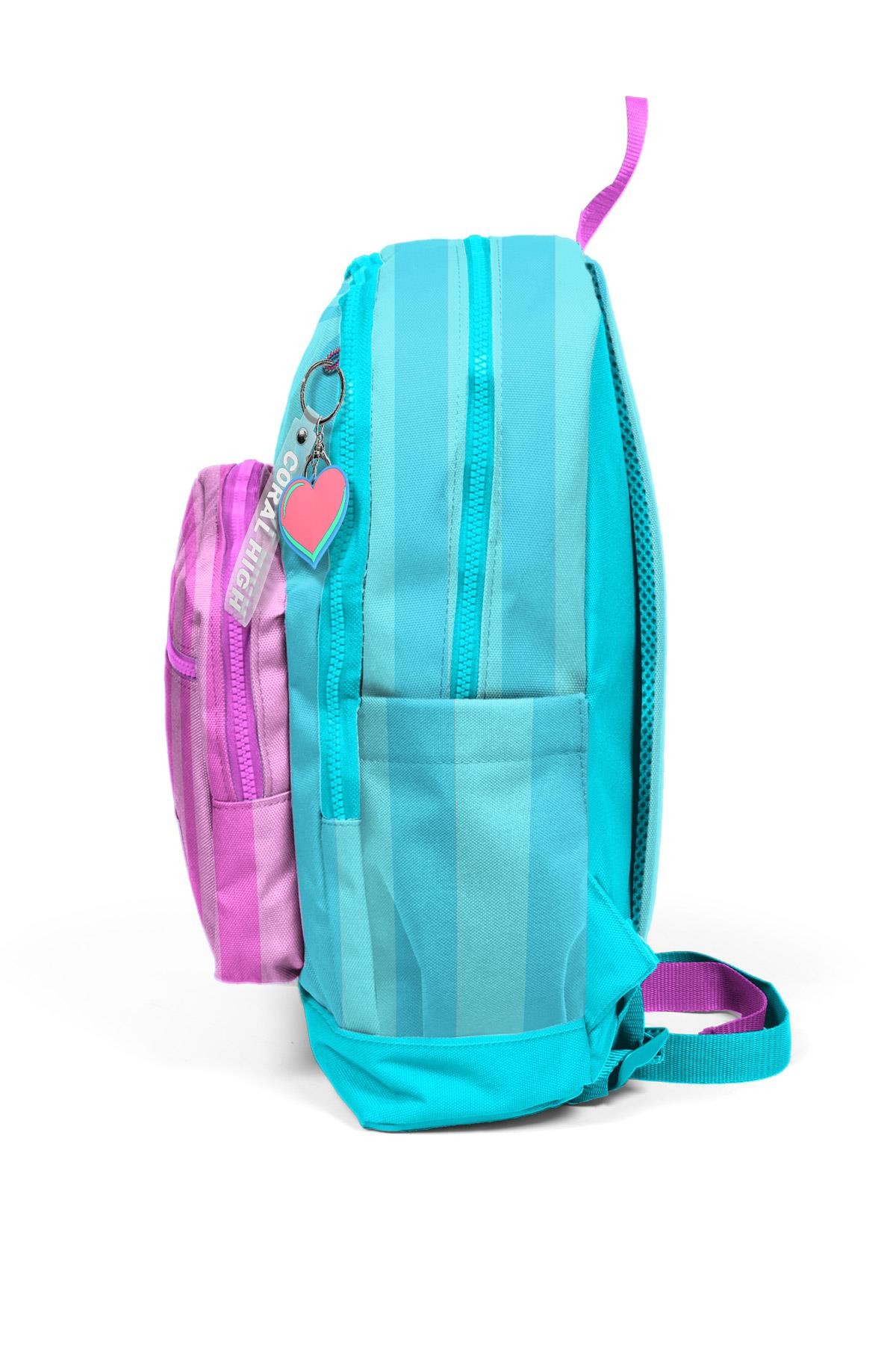 Coral High Kids Turkuaz Pembe Çizgili Dört Bölmeli Okul Sırt Çantası 23771