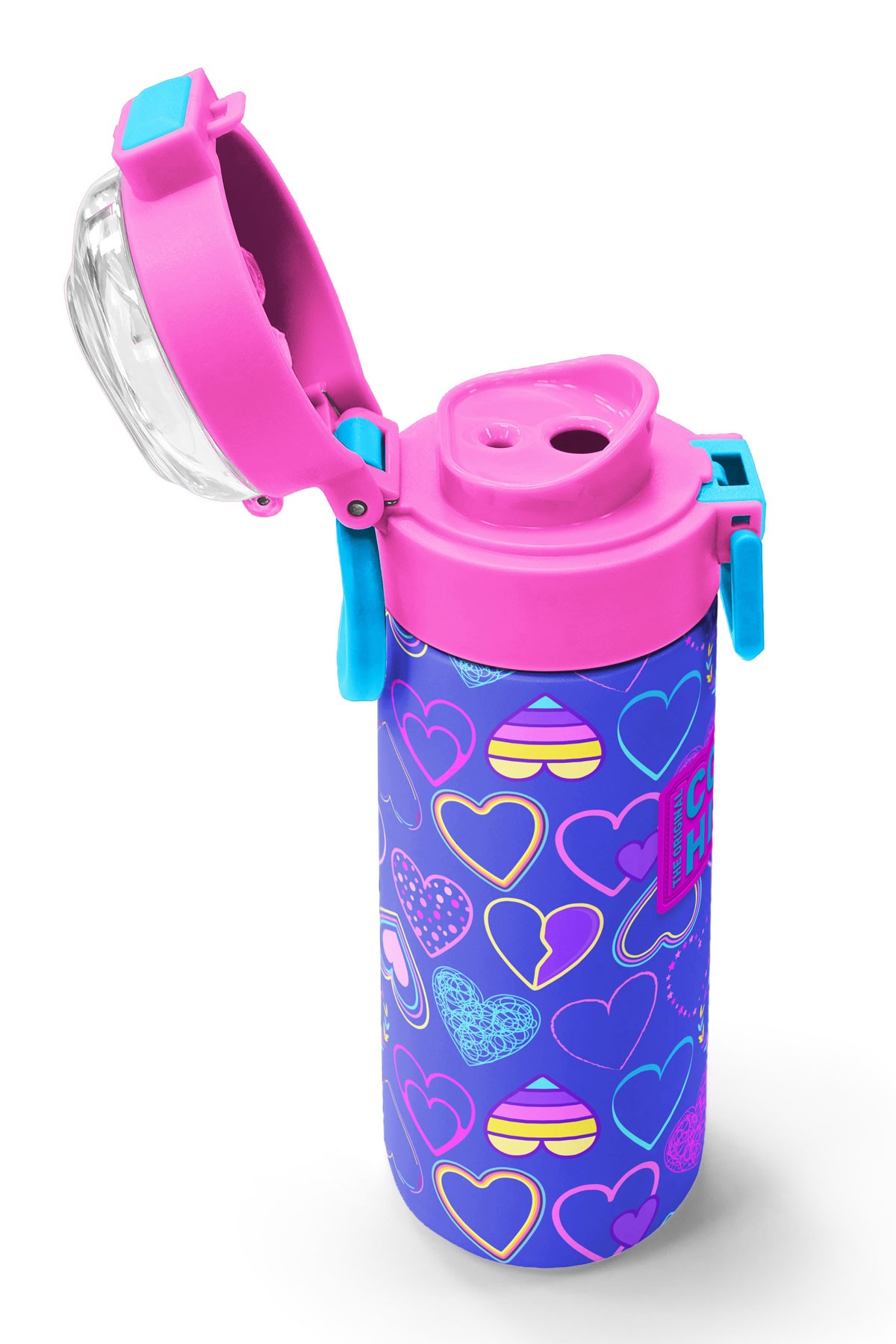 Coral High Kids Açık Pembe Lavanta Kalp Desenli Pipetli ve Direkt İçim Çelik Termos 500 ml 31977