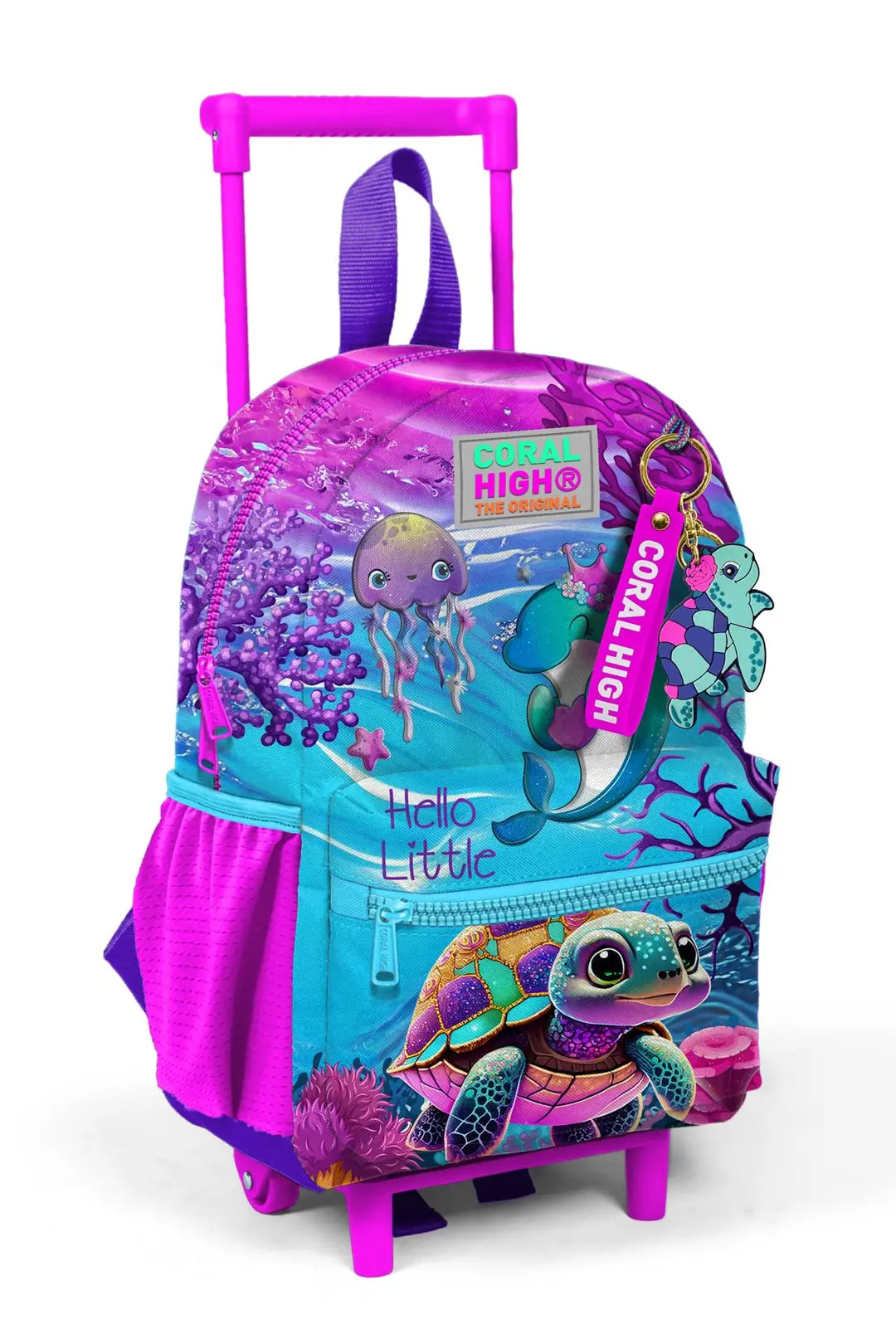 Minik Yuva Squeegee Backpack Pink Purple Turtle Patterned Two