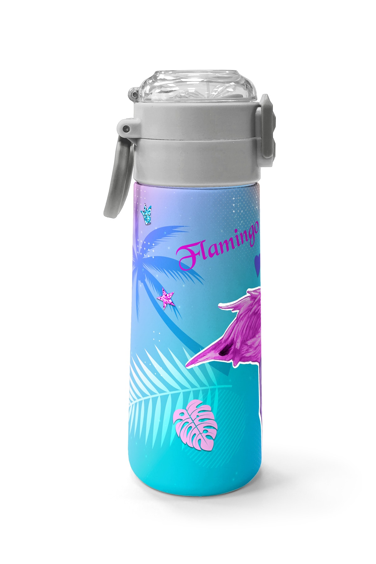 Coral High Kids Lavanta Pembe Flamingo Desenli Pipetli ve Direkt İçim Çelik Termos 500 ml 31921
