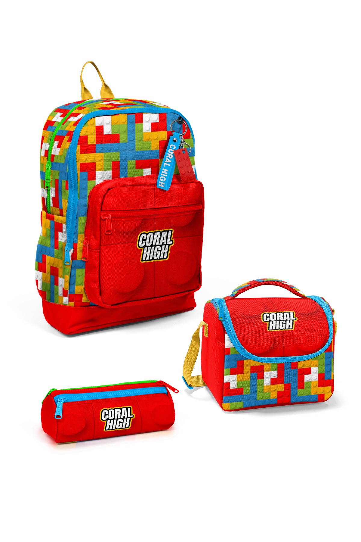 Coral High Renkli Blok Desenli 3 lü Okul Çanta Seti SET0123775