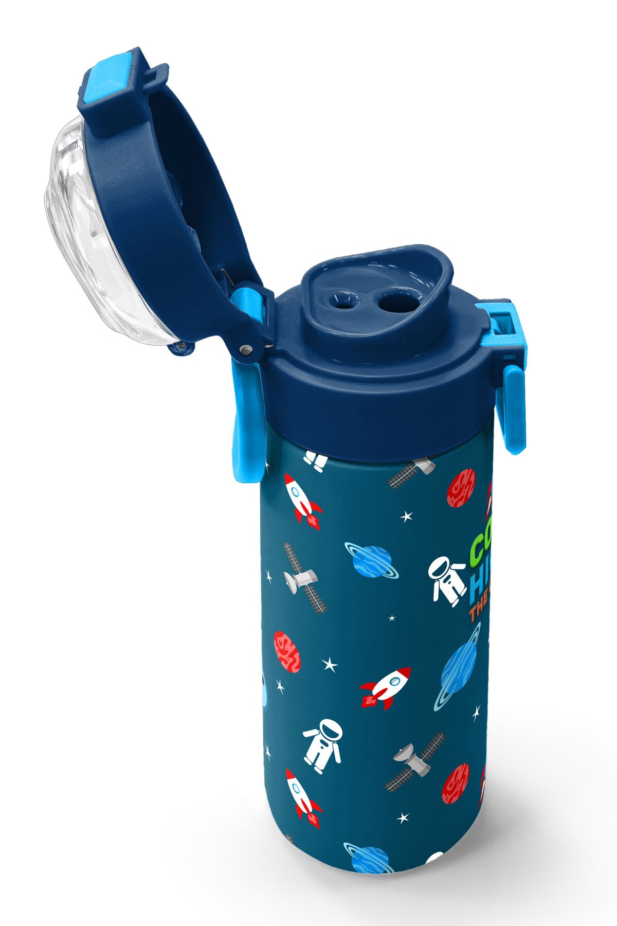 Coral High Kids Çivit Kırmızı Uzay Desenli Pipetli ve Direkt İçim Çelik Termos 500 ml 31908