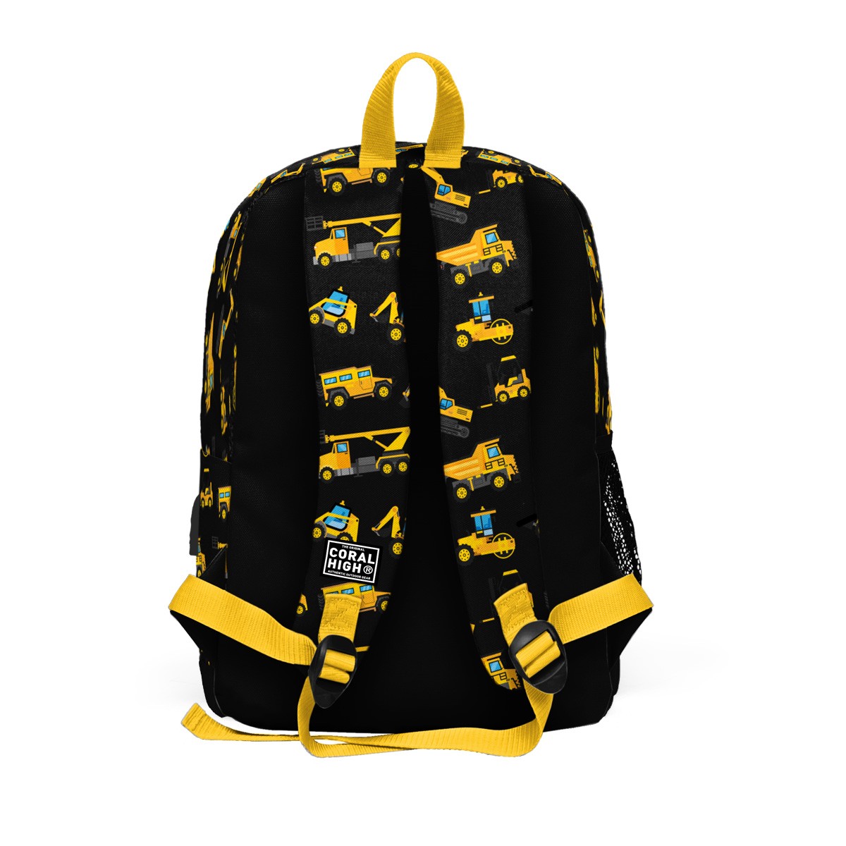 Coral High Kids Siyah Sarı İş Makinesi Desenli Dört Bölmeli USB'li Okul Sırt Çantası 23288