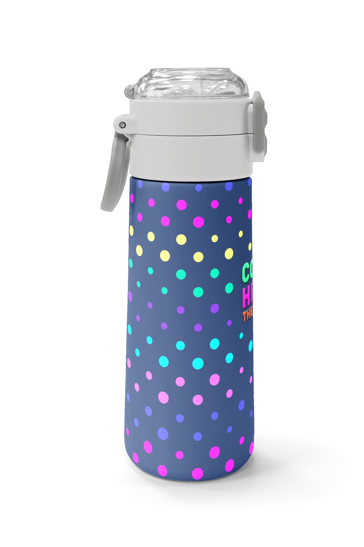 Coral High Kids Lacivert Puantiyeli Desenli Pipetli ve Direkt İçim Çelik Termos 500 ml 31872