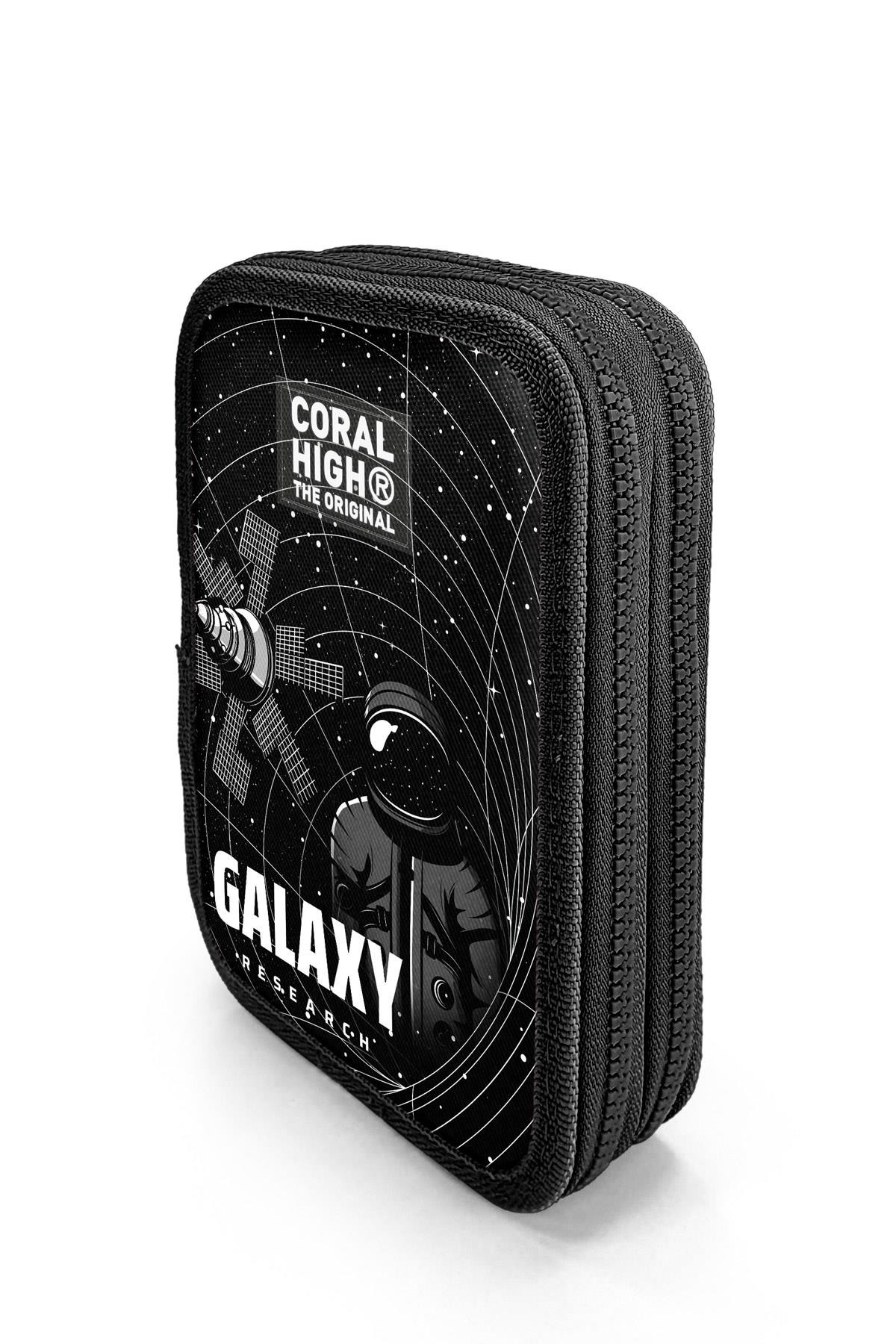 Coral High Siyah Galaxy Desenli Çift Katlı Kalem Çanta 11148