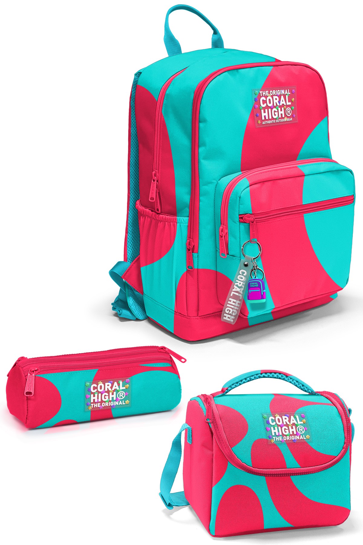 Coral High Neon Mercan Turkuaz Desenli 3’lü Okul Çanta Seti SET0123685
