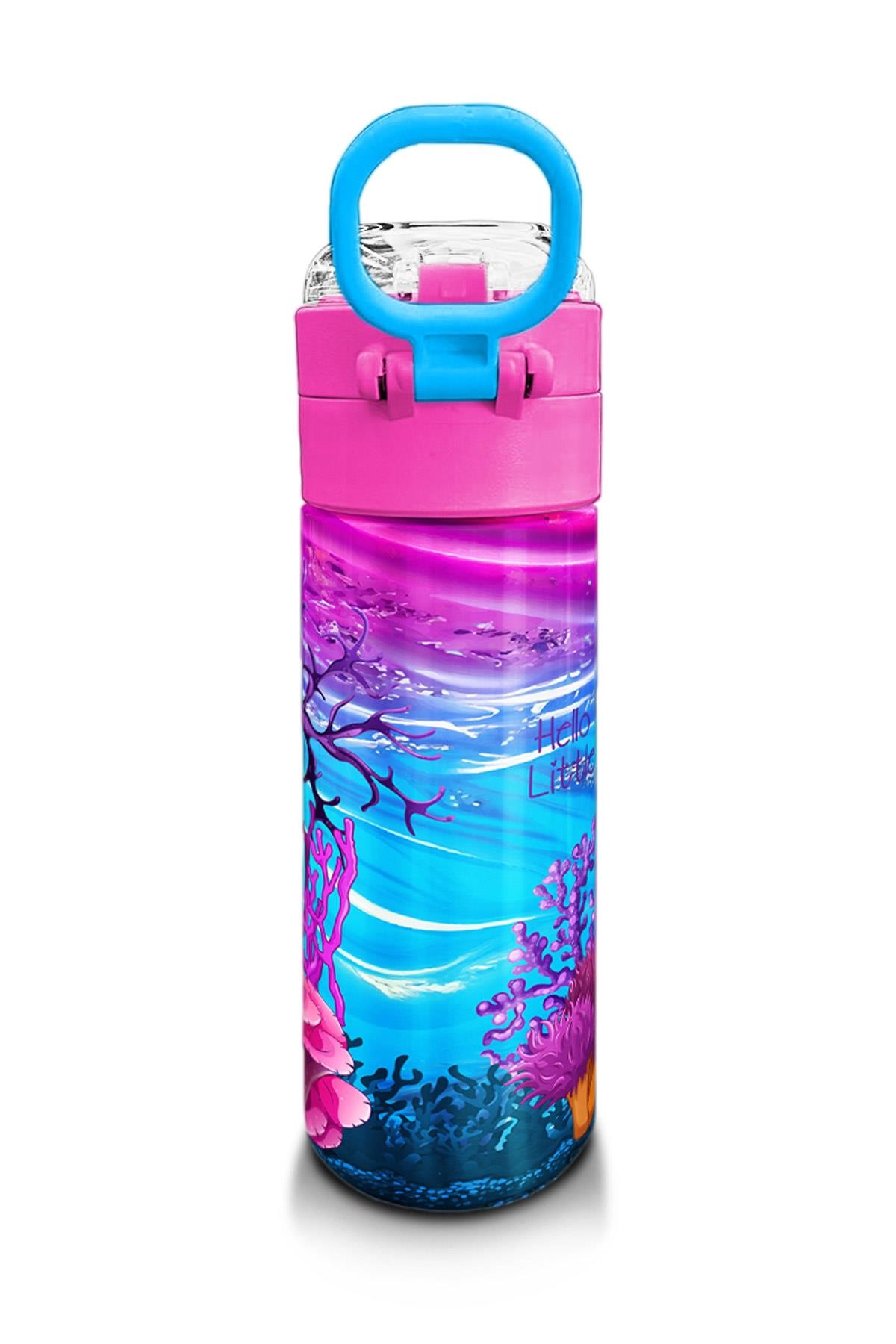 Coral High Kids Pembe Mor Kaplumbağa Desenli Pipetli ve Direkt İçim Çelik Termos 500 ml 31957
