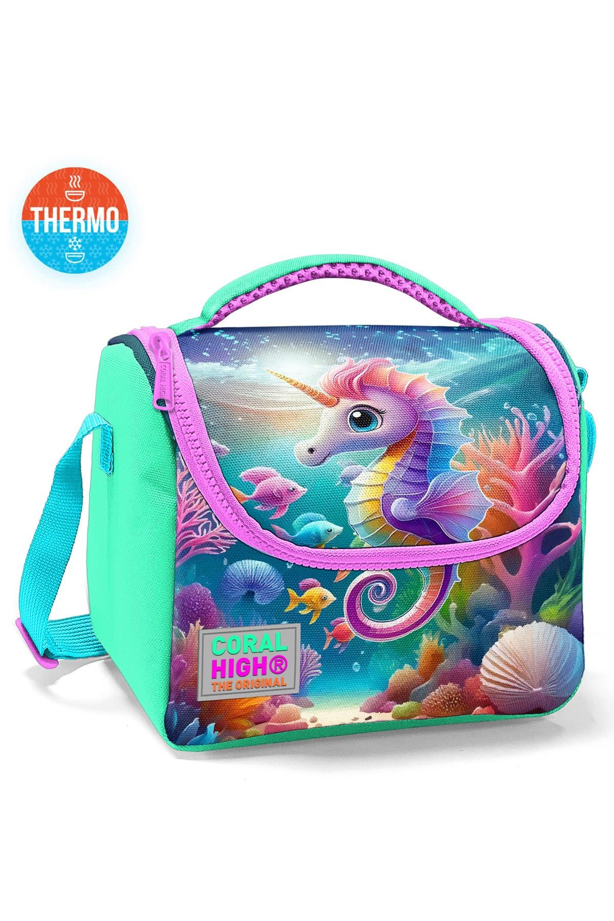 Coral High Kids Mavi Su Yeşili Denizatı Desenli Thermo Beslenme Çantas 11788