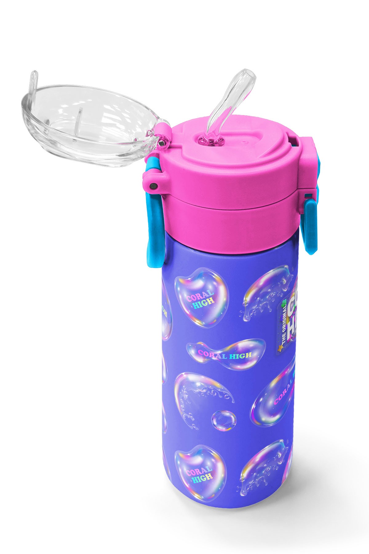 Coral High Kids Lavanta Pembe Baloncuk Desenli Pipetli ve Direkt İçim Çelik Termos 500 ml 31981
