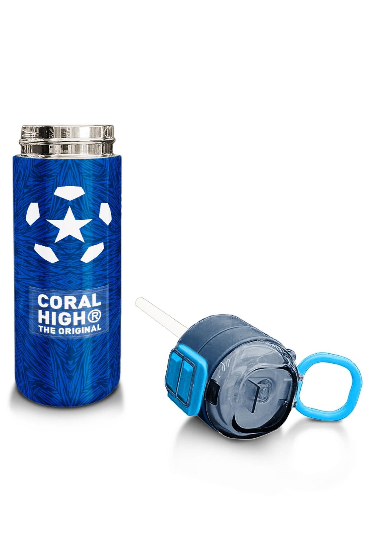 Coral High Kids Lacivert Saks Futbol Desenli Pipetli ve Direkt İçim Çelik Termos 500 ml 31897