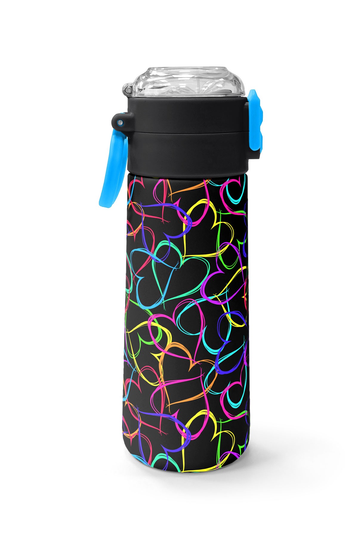 Coral High Kids Çok Renkli Kalp Desenli Pipetli ve Direkt İçim Çelik Termos 500 ml 31870