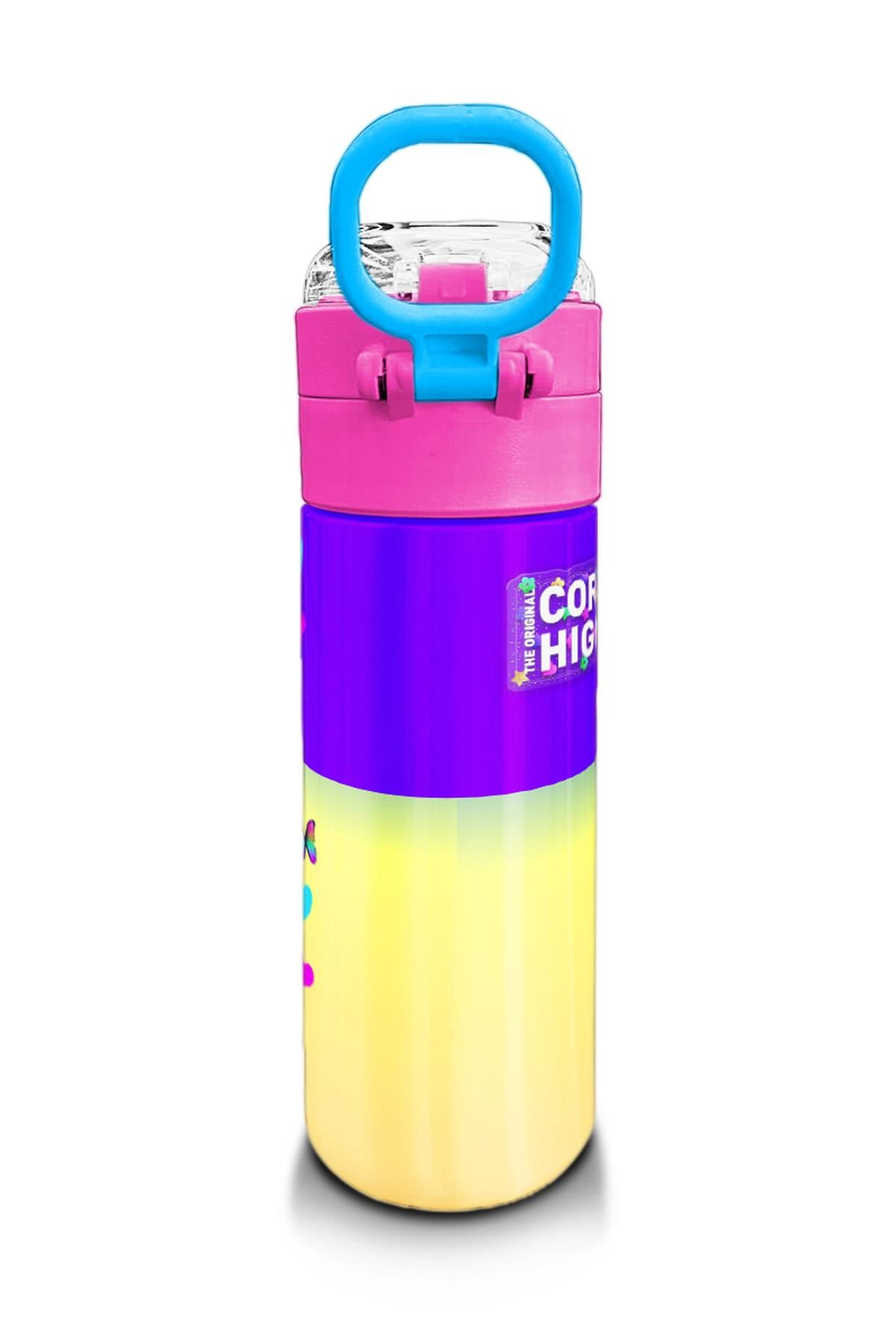 Coral High Kids Pembe Turkuaz Fil Desenli Pipetli ve Direkt İçim Çelik Termos 500 ml 31814