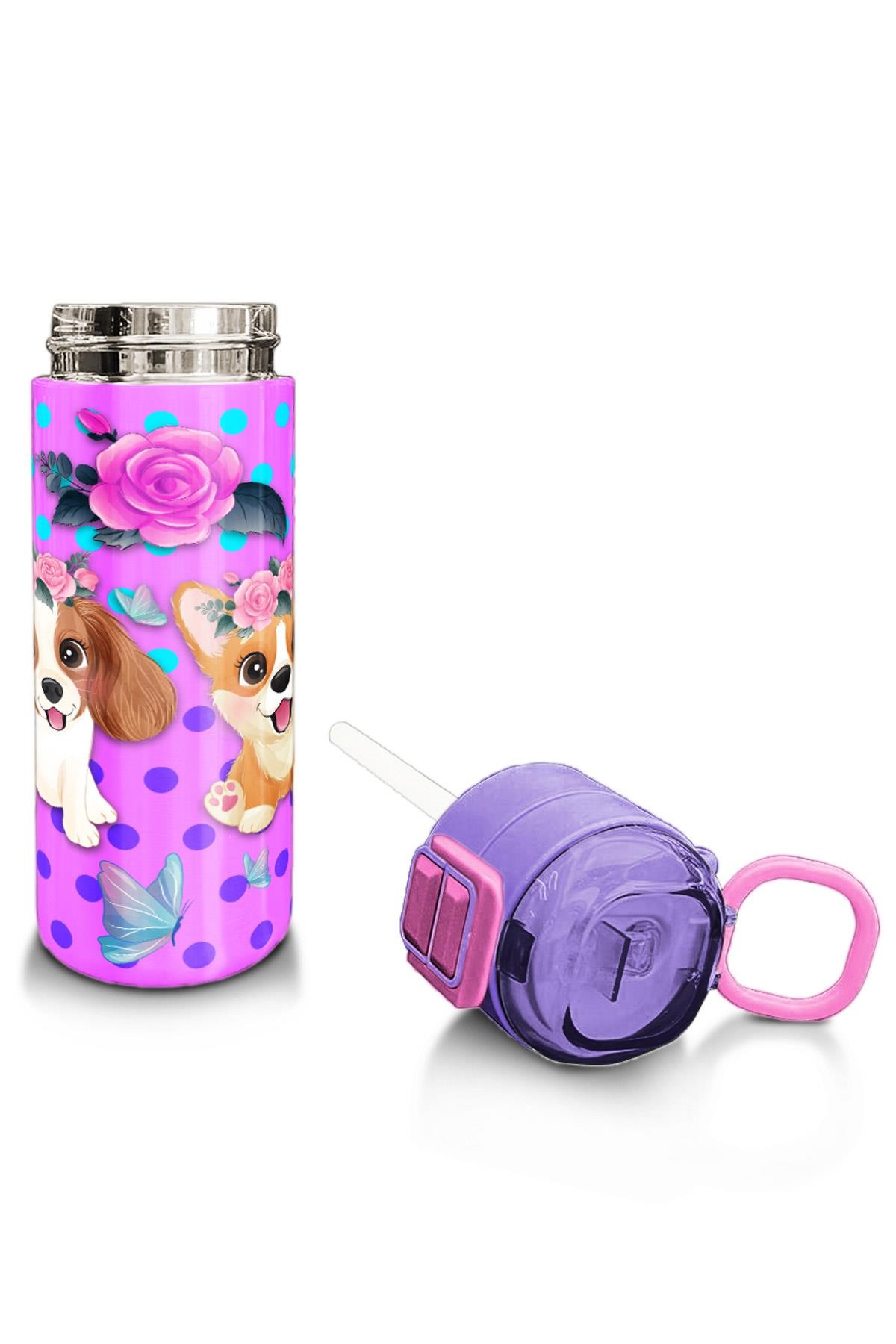 Coral High Kids Pembe Köpek Desenli Pipetli ve Direkt İçim Çelik Termos 500 ml 31951