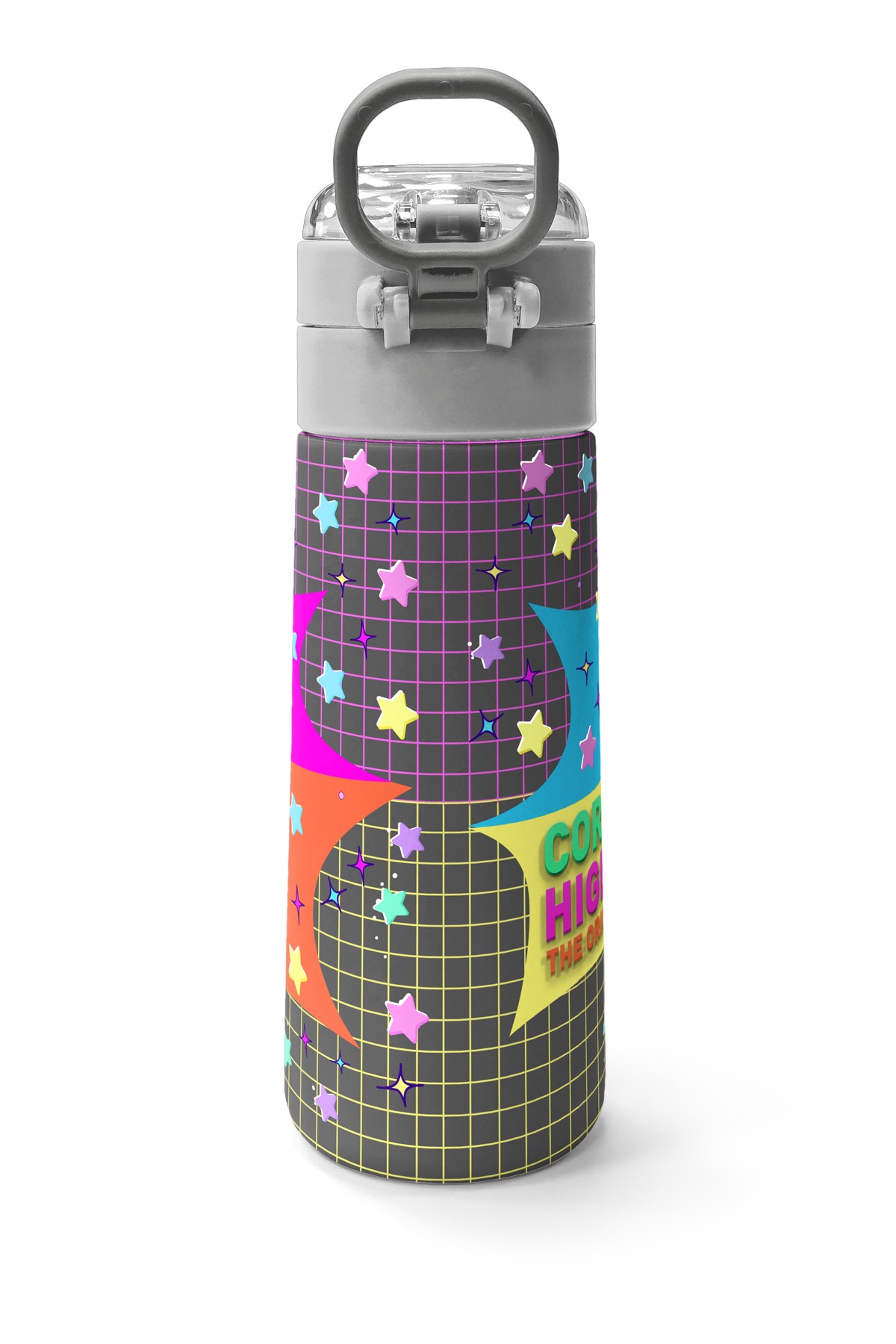Coral High Kids Gri Mavi Pembe Anime Desenli Pipetli ve Direkt İçim Çelik Termos 500 ml 31943