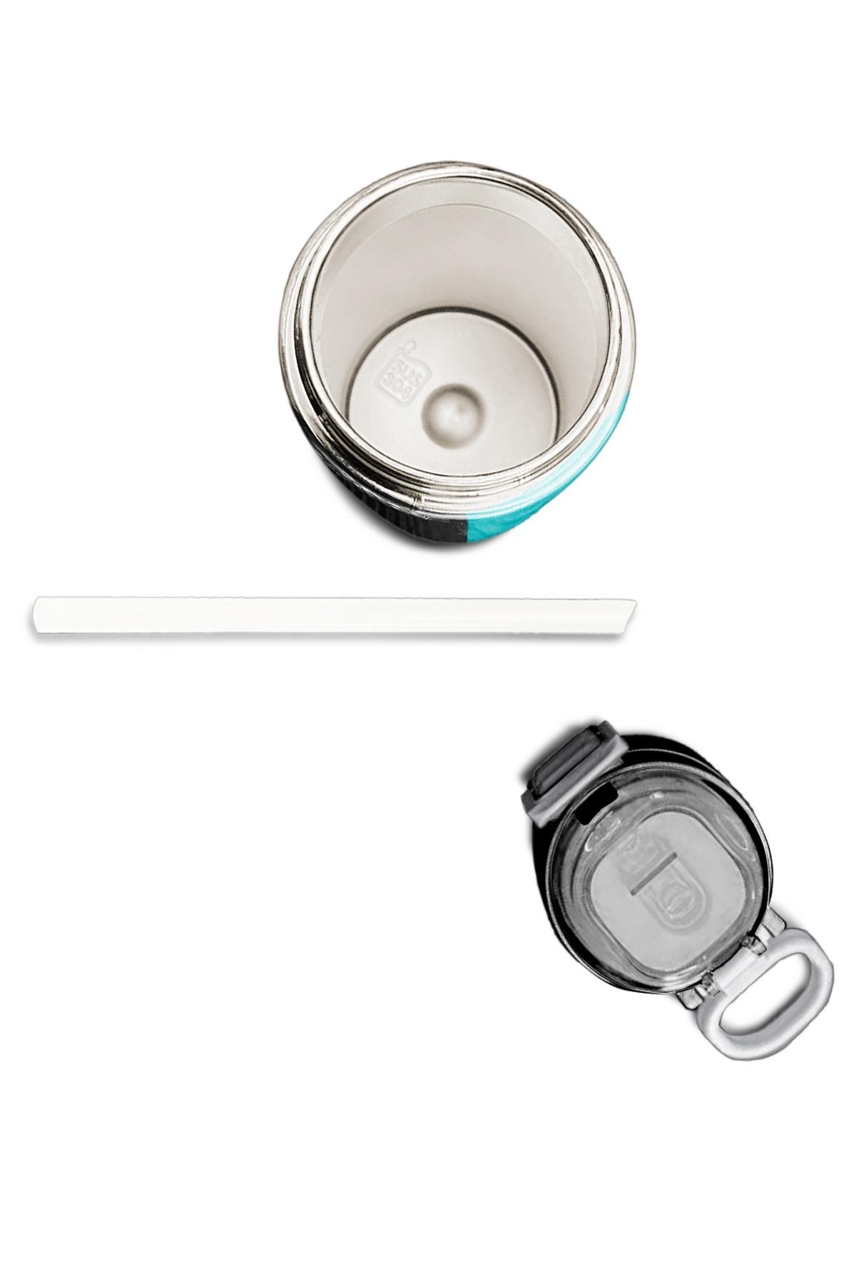 Coral High Kids Renkli Çizgili Desenli Pipetli ve Direkt İçim Çelik Termos 500 ml 31896