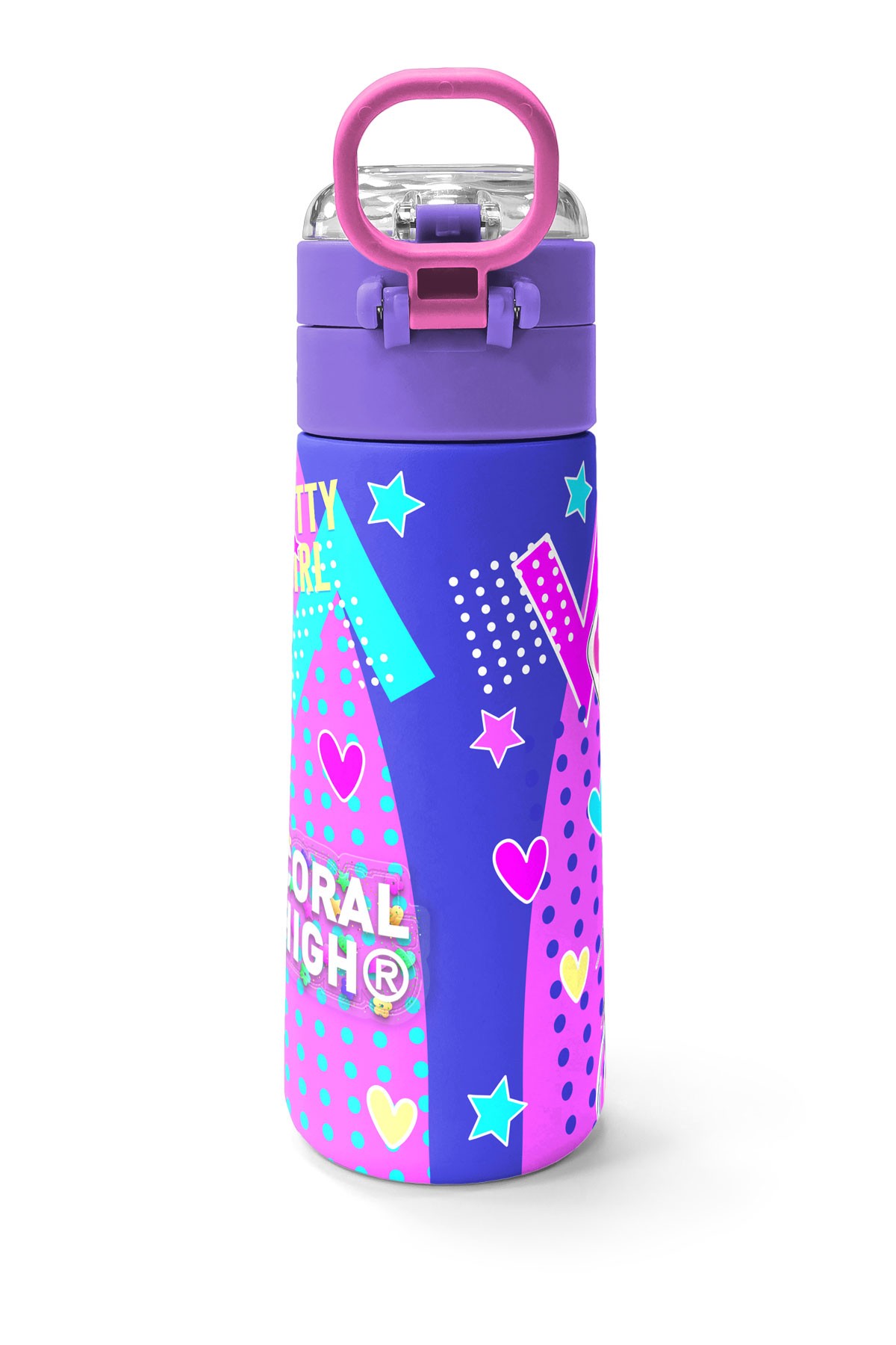 Coral High Kids Lavanta Turkuaz Kulaklı Kız Desenli Pipetli ve Direkt İçim Çelik Termos 500 ml 31835