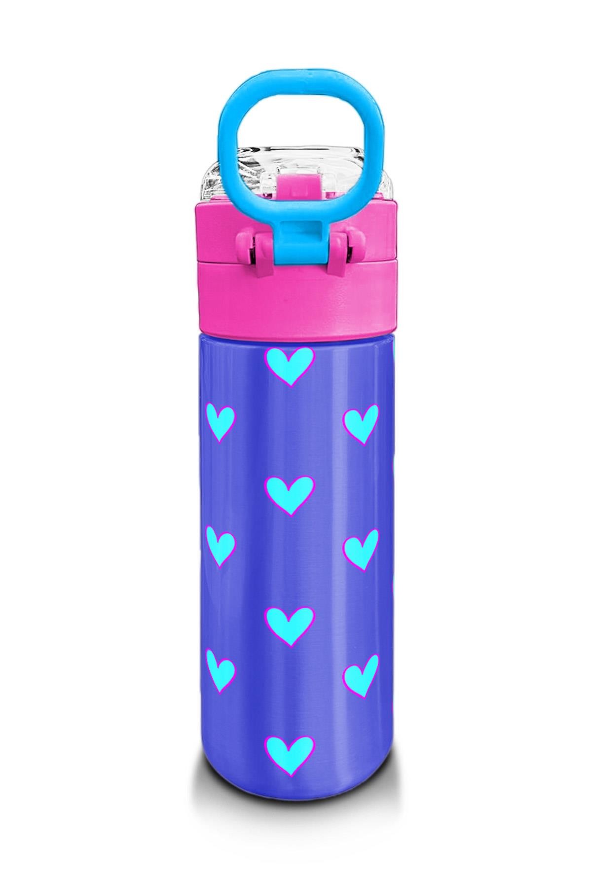 Coral High Kids Lavanta Pembe Kalp Desenli Pipetli ve Direkt İçim Çelik Termos 500 ml 31922