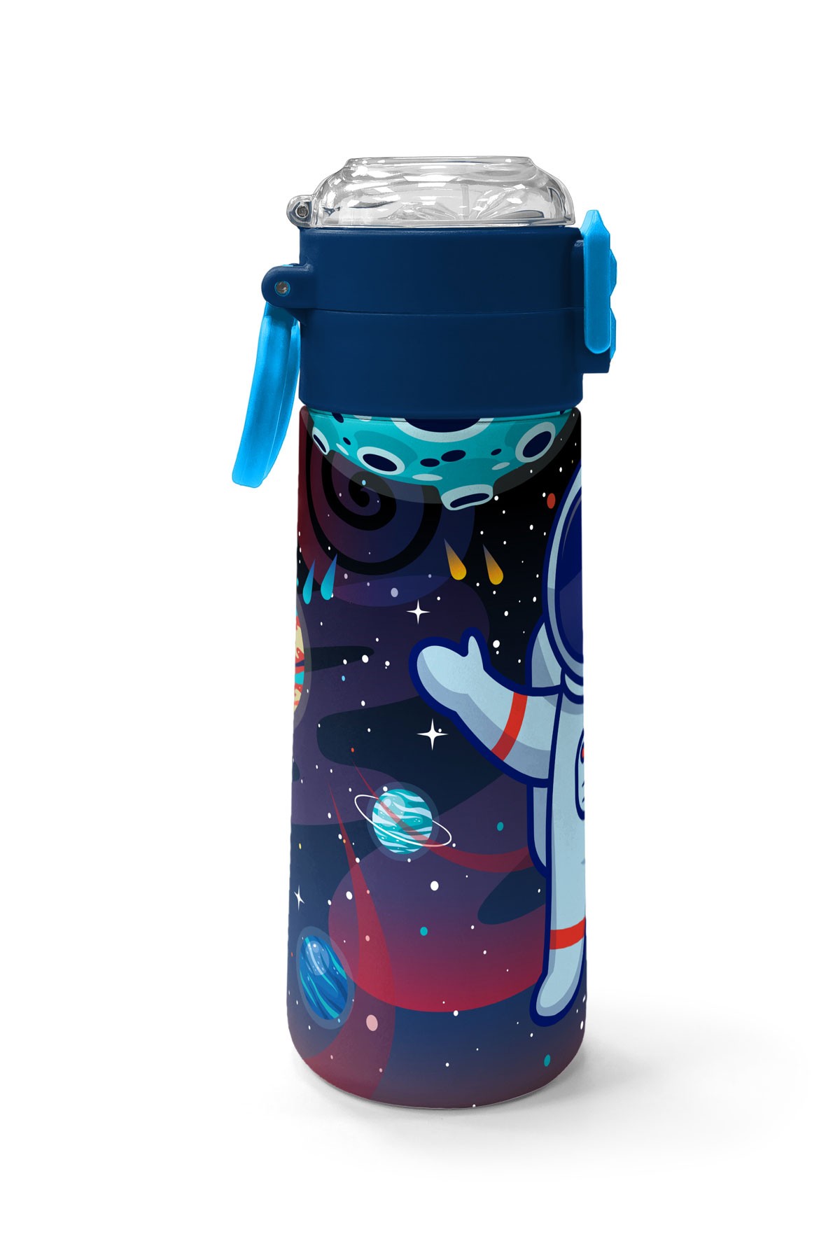 Coral High Kids Saks Mavi Astronot Desenli Pipetli ve Direkt İçim Çelik Termos 500 ml 31933