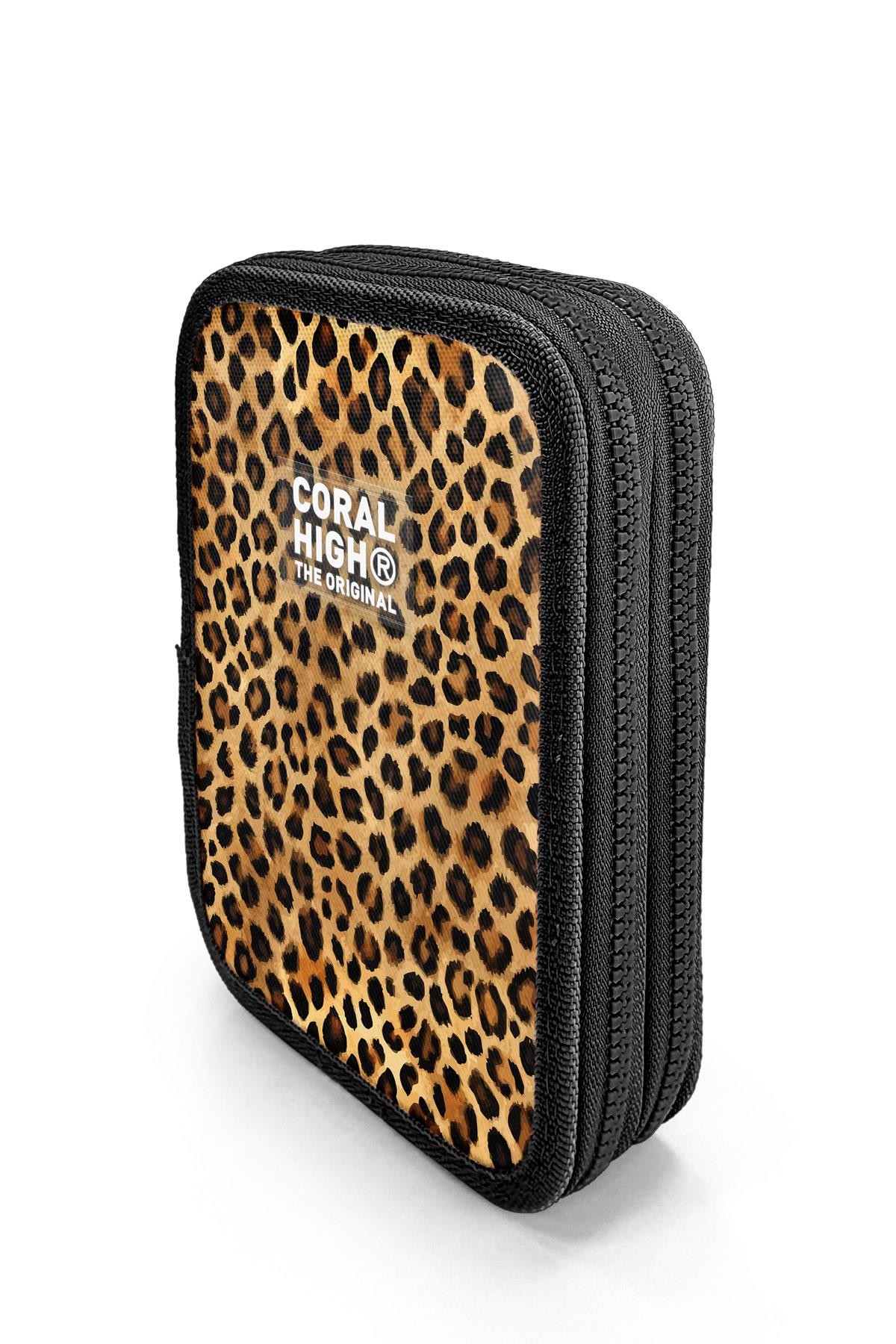 Coral High Kahverengi Leopar Desenli Çift Katlı Kalem Çanta 11147