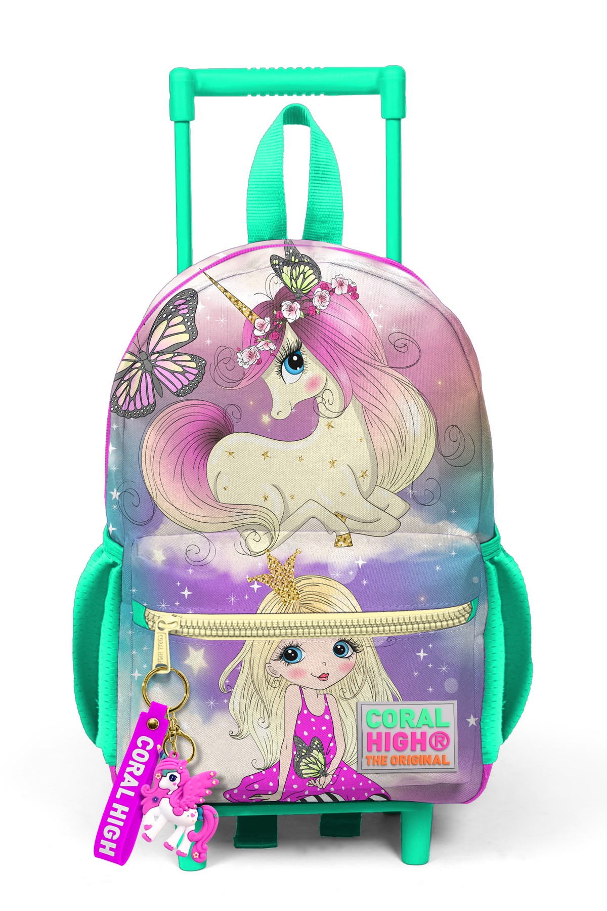 Minik Yuva Çekçekli Sırt Çantası Pembe Su Yeşili Unicornlu Kız İki Bölmeli 24033