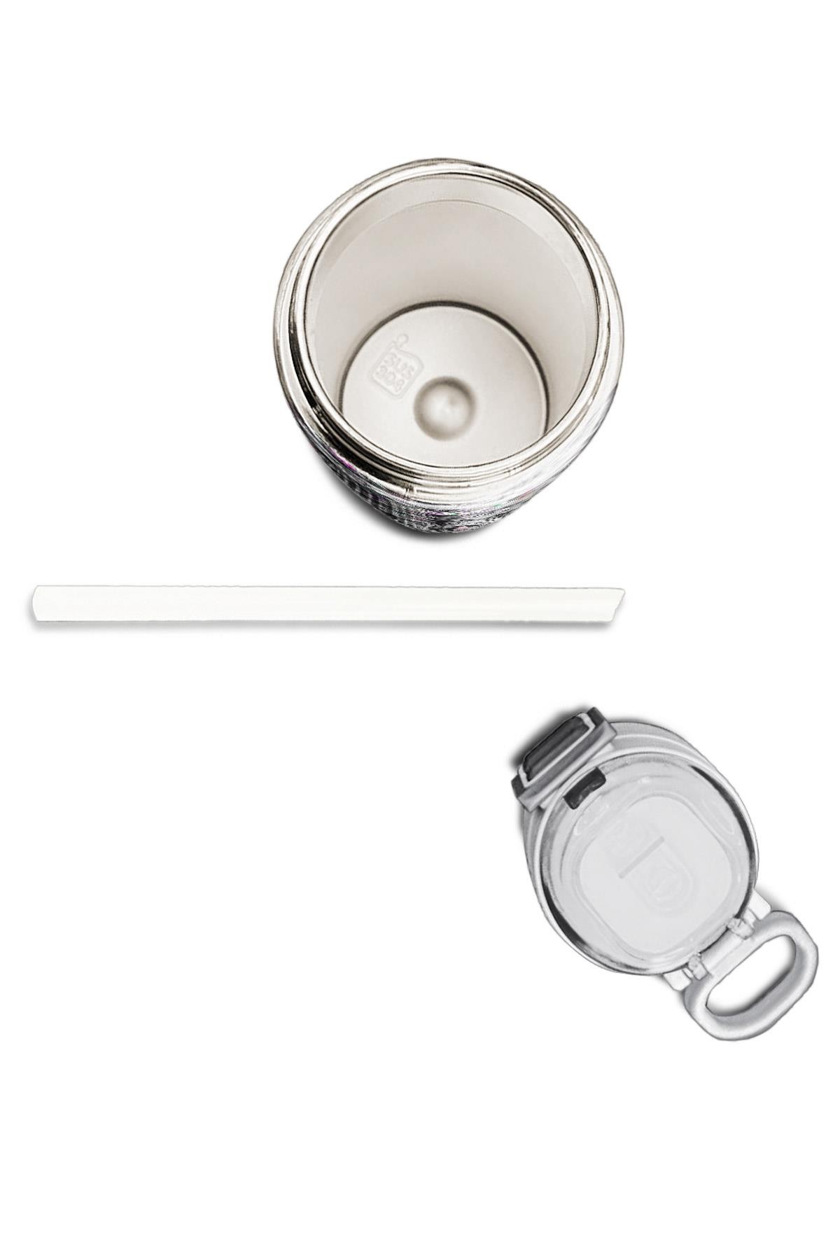 Coral High Kids Gri Kedi Desenli Pipetli ve Direkt İçim Çelik Termos 500 ml 31851