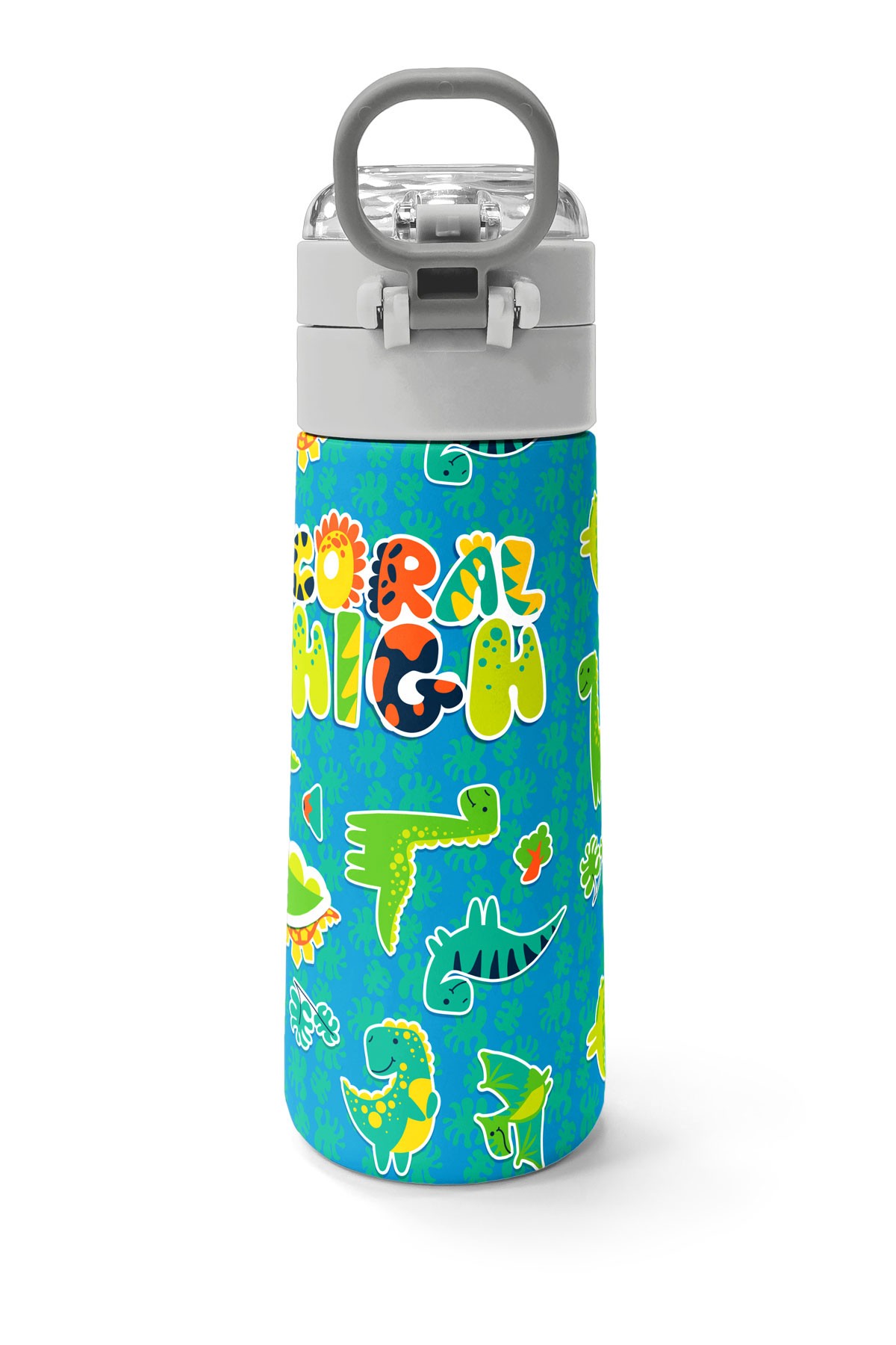 Coral High Kids Mavi Yeşil Dinozor Desenli Pipetli ve Direkt İçim Çelik Termos 500 ml 31798