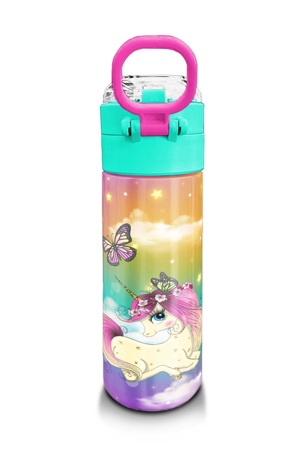Coral High Kids Pembe Su Yeşili Unicornlu Desenli Pipetli ve Direkt İçim Çelik Termos 500 ml 31940