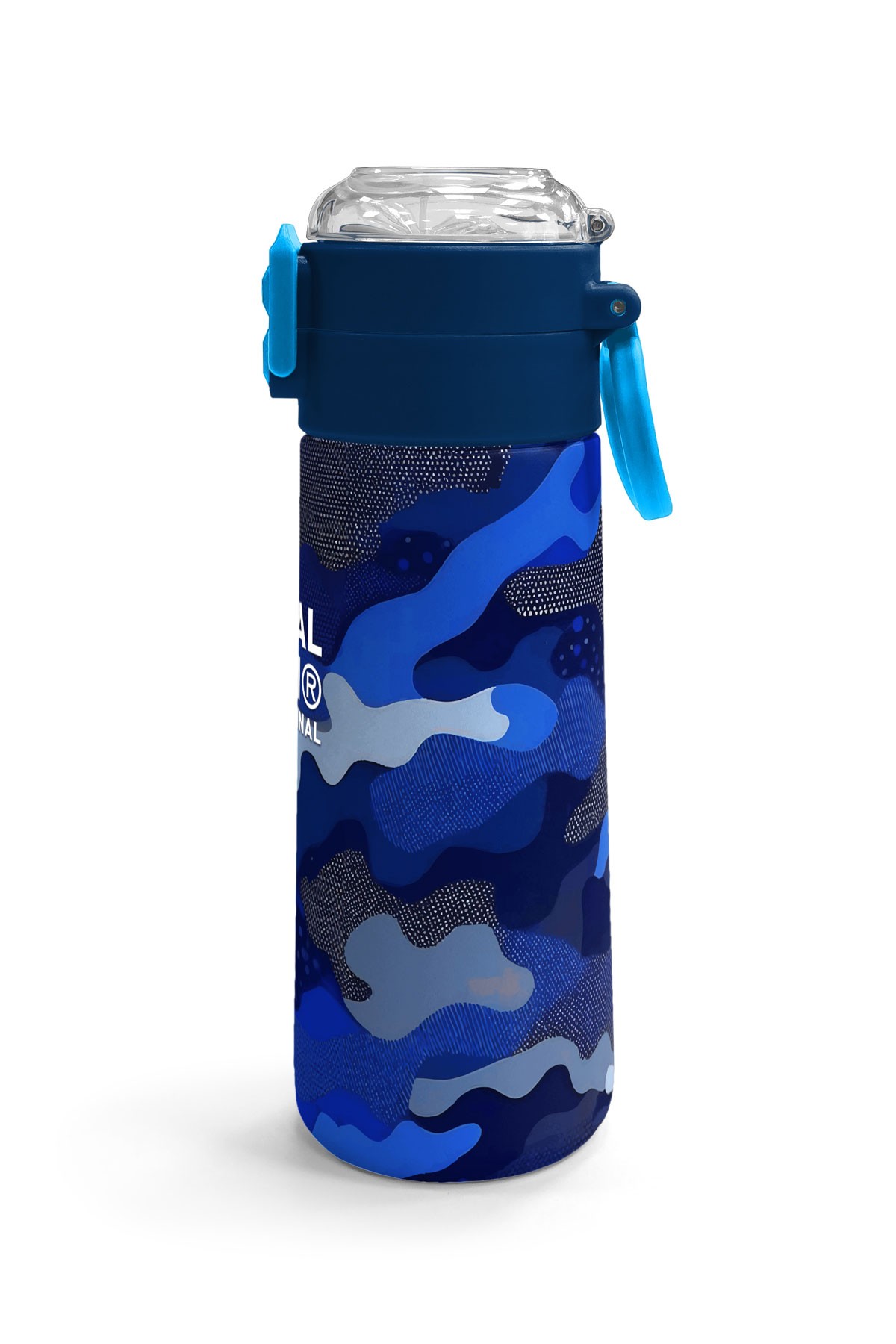 Coral High Kids Lacivert Saks Kamuflaj Desenli Pipetli ve Direkt İçim Çelik Termos 500 ml 31889