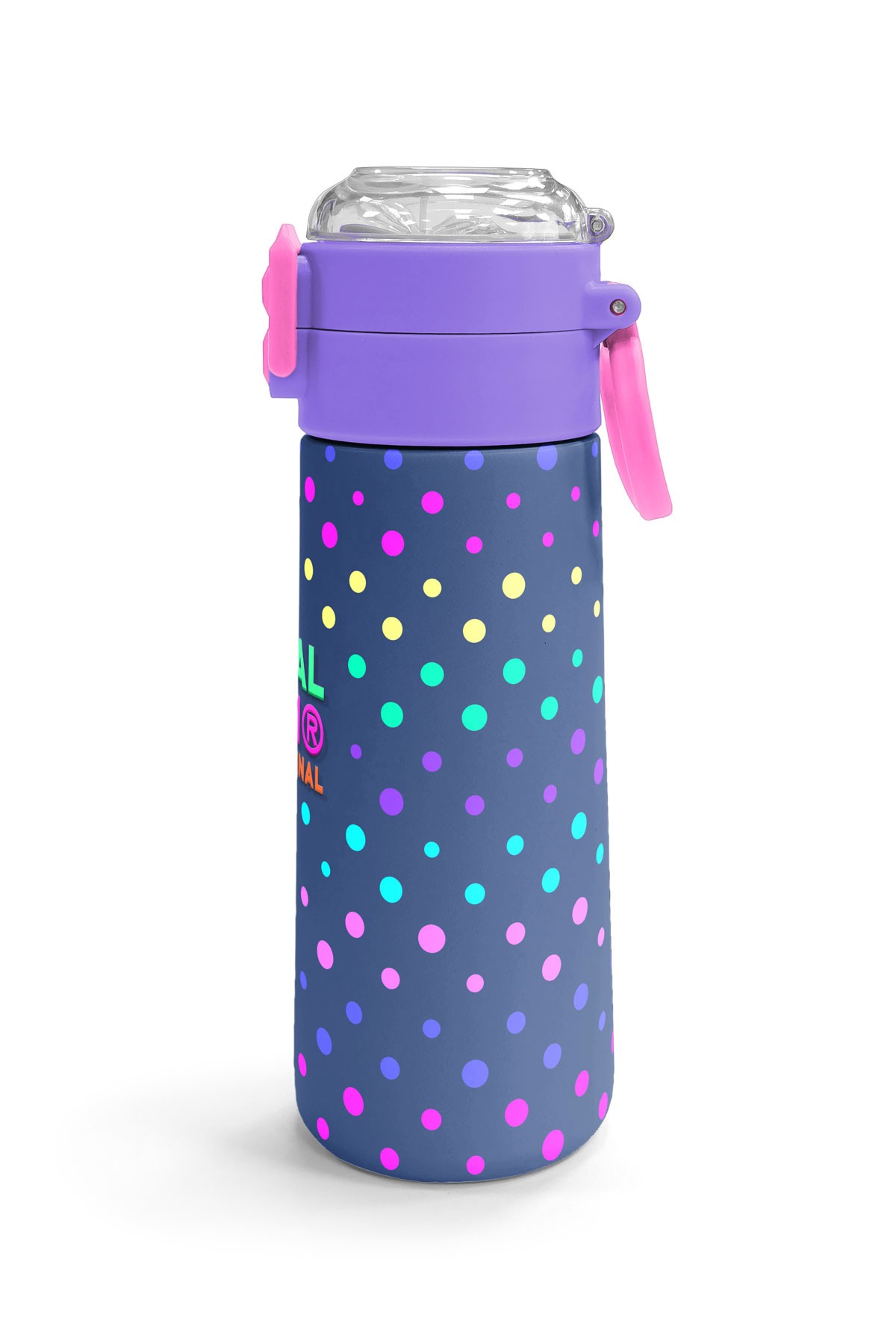 Coral High Kids Lacivert Puantiyeli Desenli Pipetli ve Direkt İçim Çelik Termos 500 ml 31872