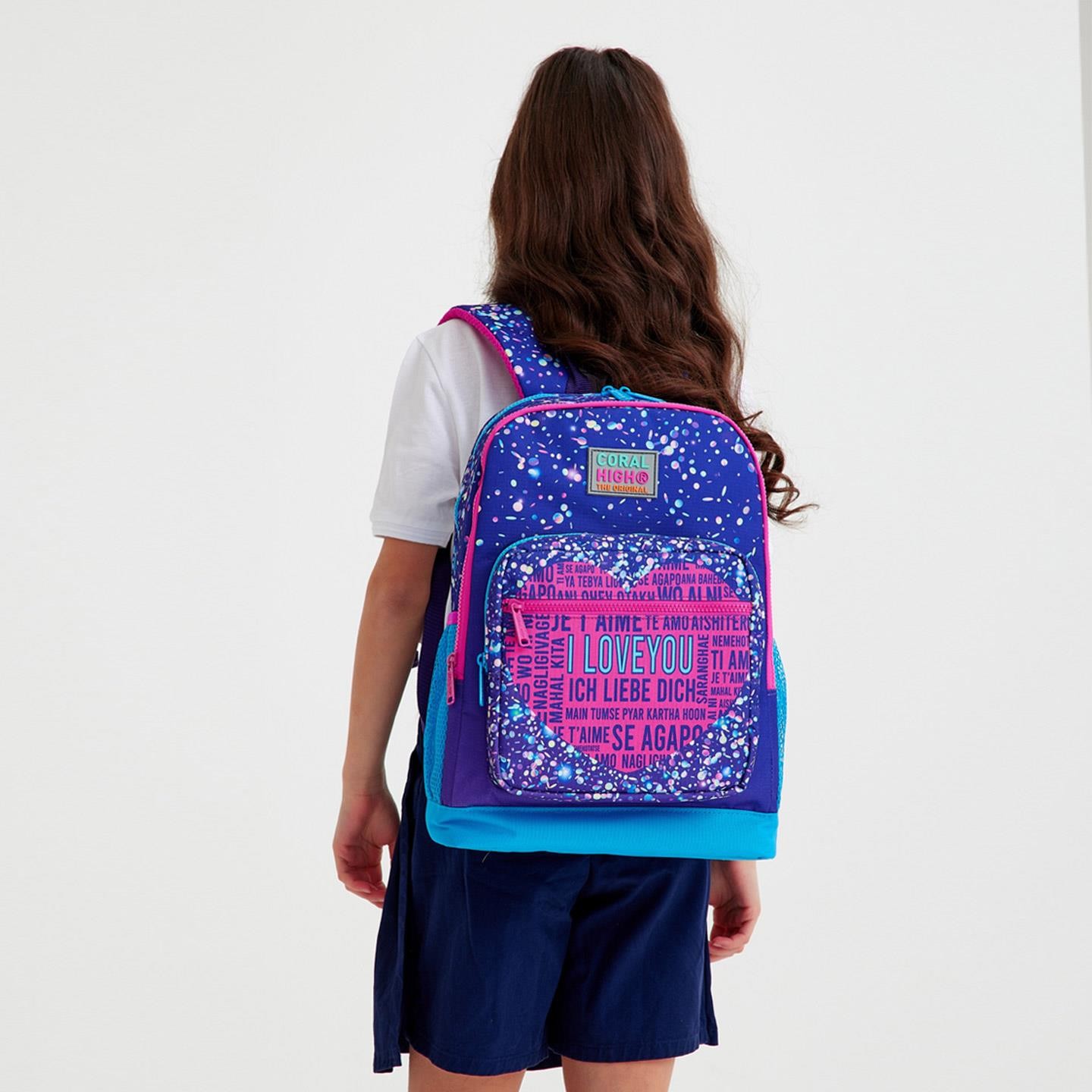 Coral High Kids Mor Mavi Pembe Kalp Desenli 3’lü Okul Çanta Seti SET0123740