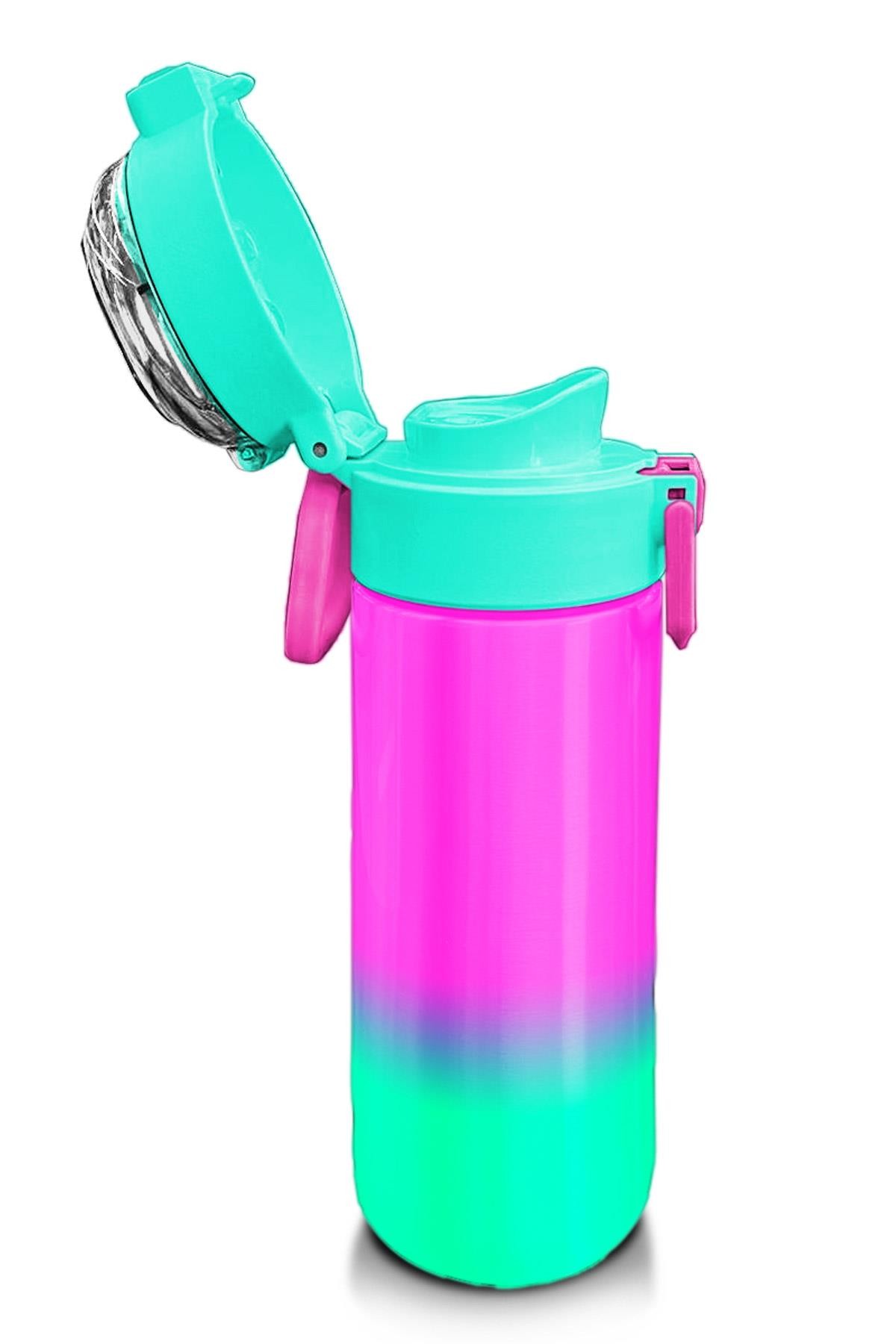 Coral High Kids Pembe Su Yeşili Renk Geçişli Pipetli ve Direkt İçim Çelik Termos 500 ml 31838