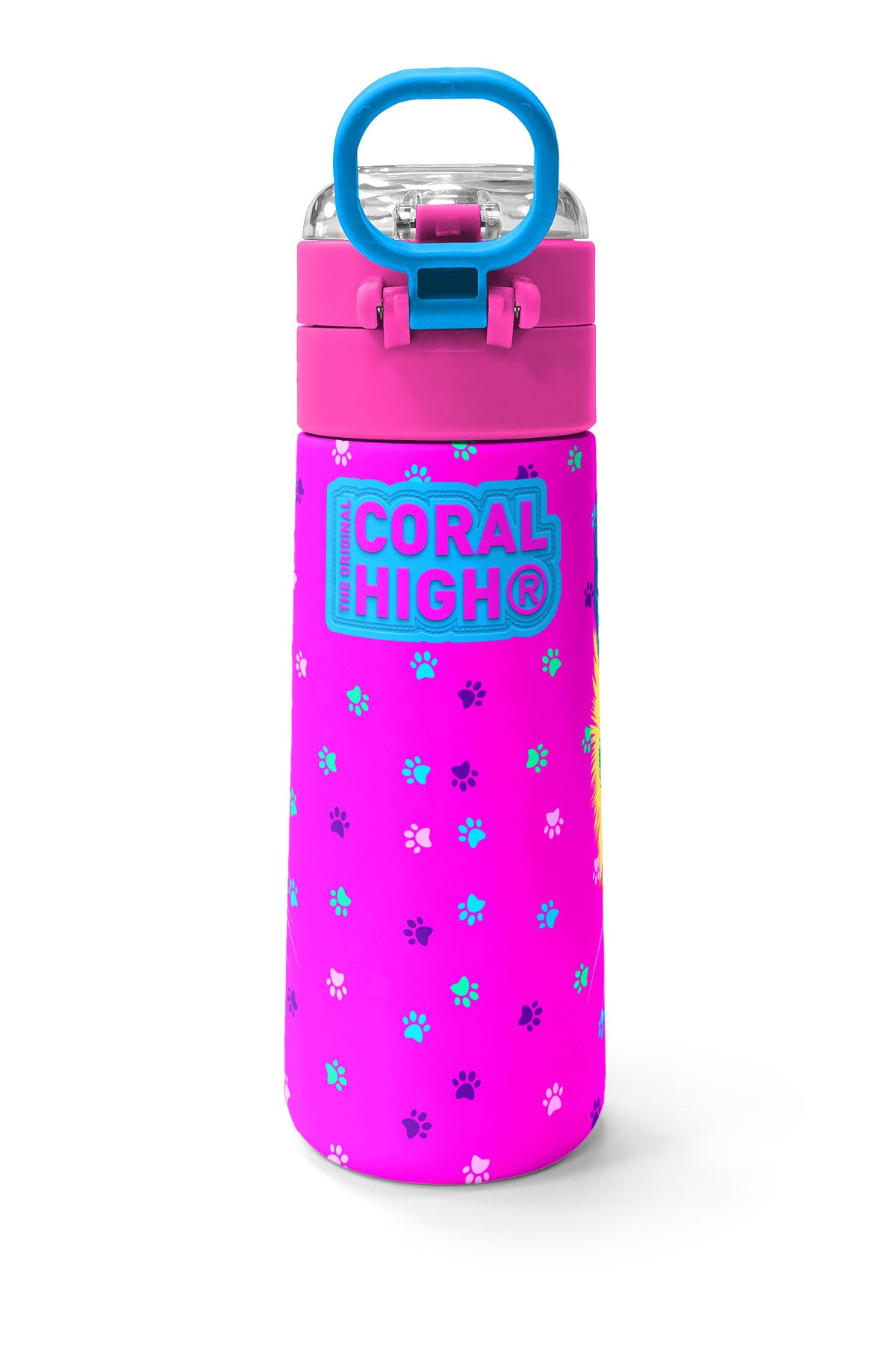 Coral High Kids Mor Pembe Kedi Desenli Pipetli ve Direkt İçim Çelik Termos 500 ml 31800