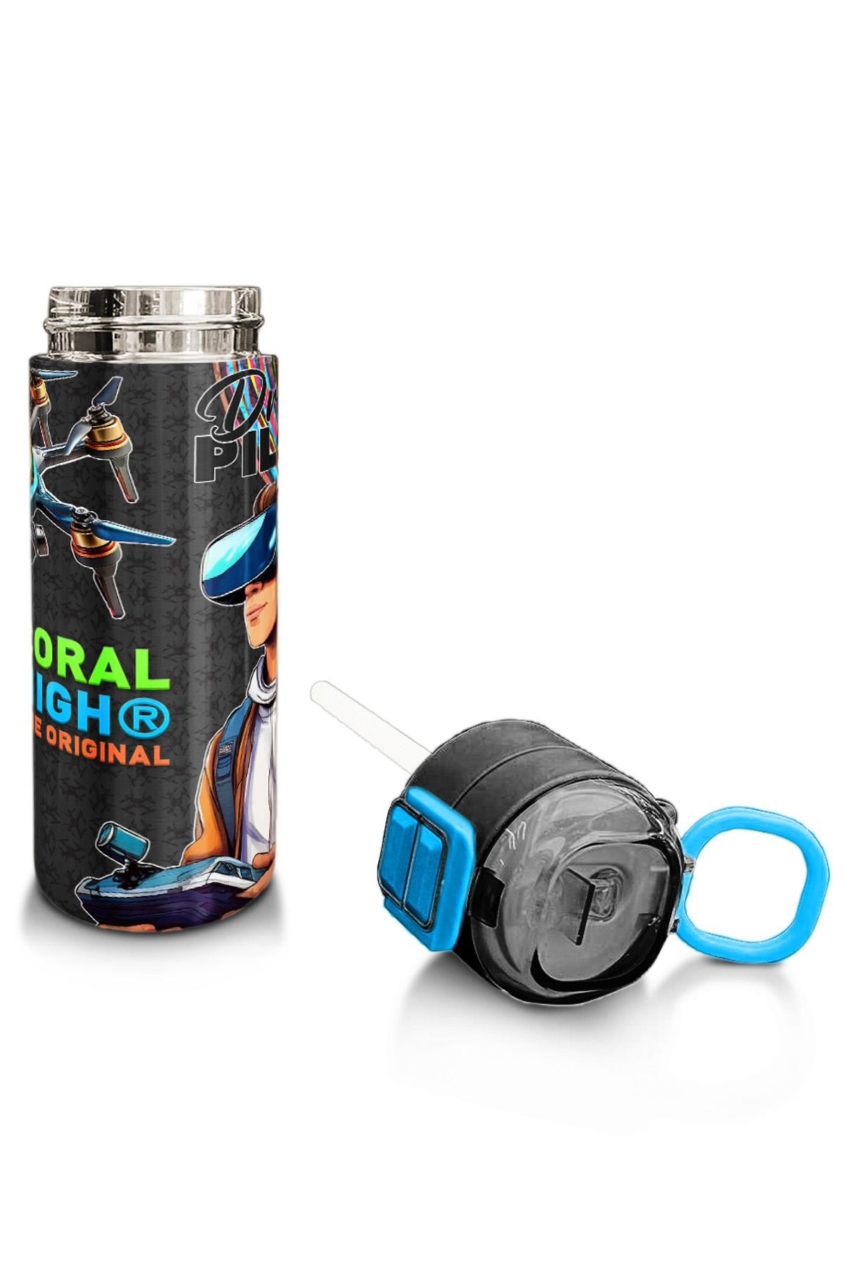 Coral High Kids Siyah Drone Pilot Desenli Pipetli ve Direkt İçim Çelik Termos 500 ml 31996