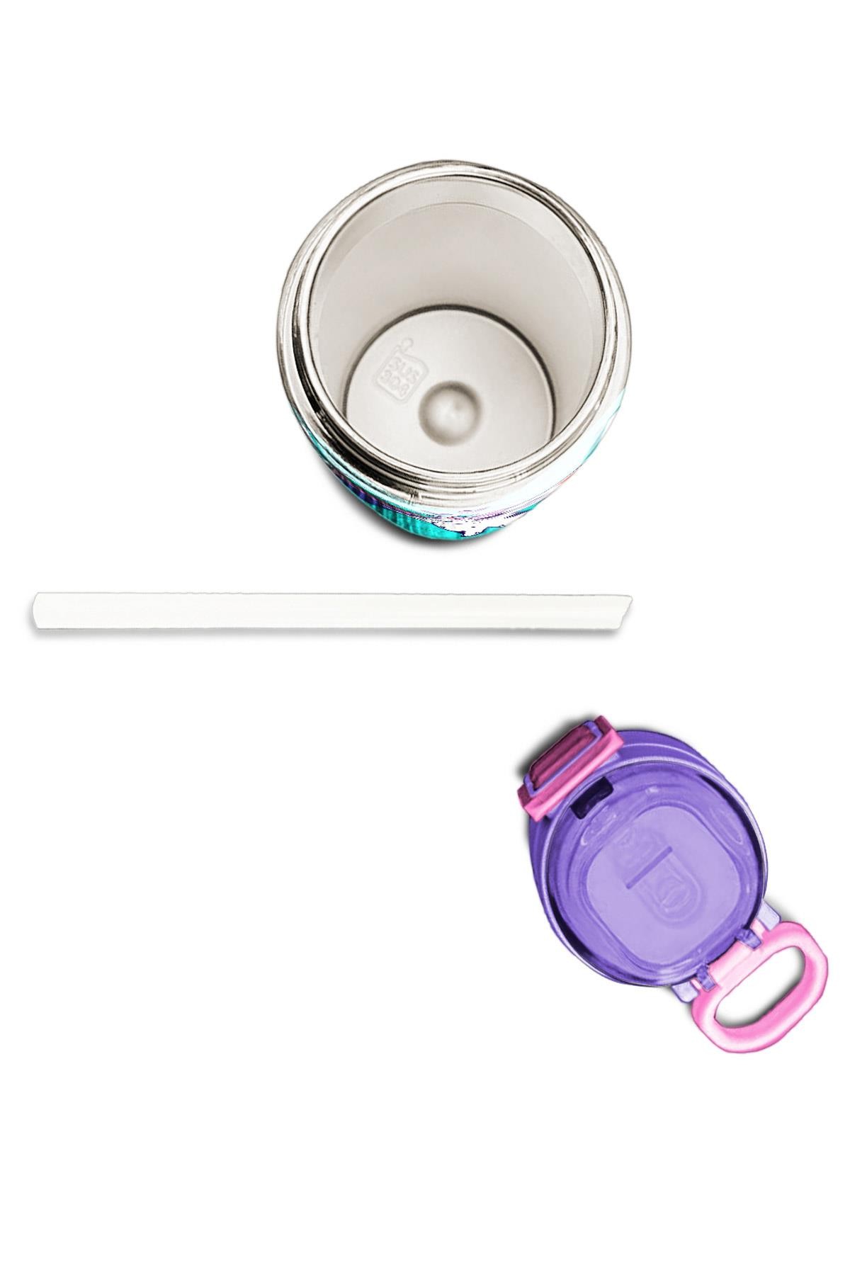 Coral High Kids Turkuaz Pembe Dondurmalı Desenli Pipetli ve Direkt İçim Çelik Termos 500 ml 31952