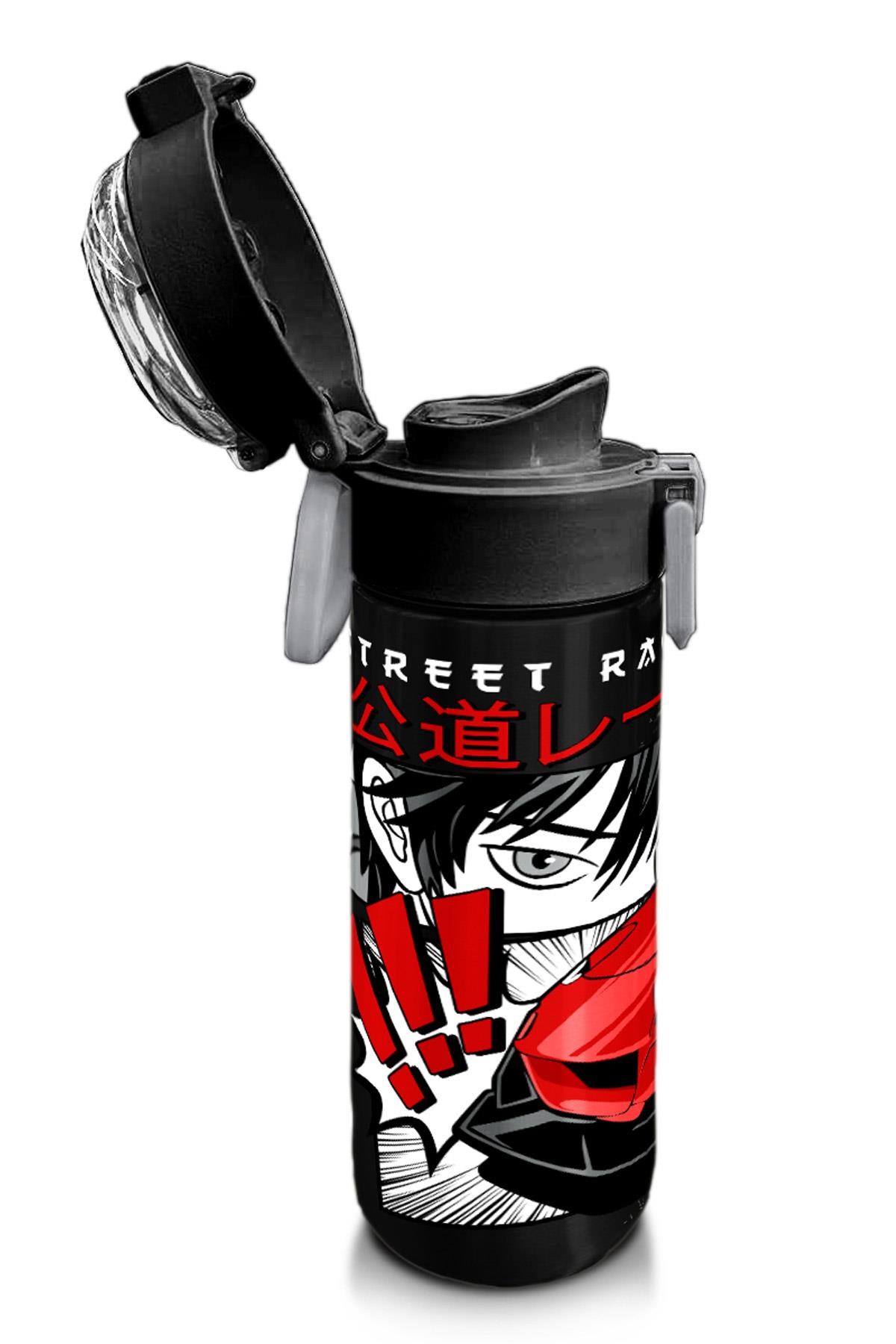 Coral High Kids Siyah Kırmızı Anime Araba Desenli Pipetli ve Direkt İçim Çelik Termos 500 ml 31948