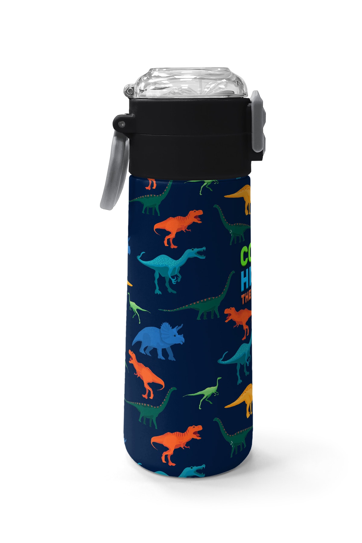 Coral High Kids Lacivert Mavi Dinozor Desenli Pipetli ve Direkt İçim Çelik Termos 500 ml 31907