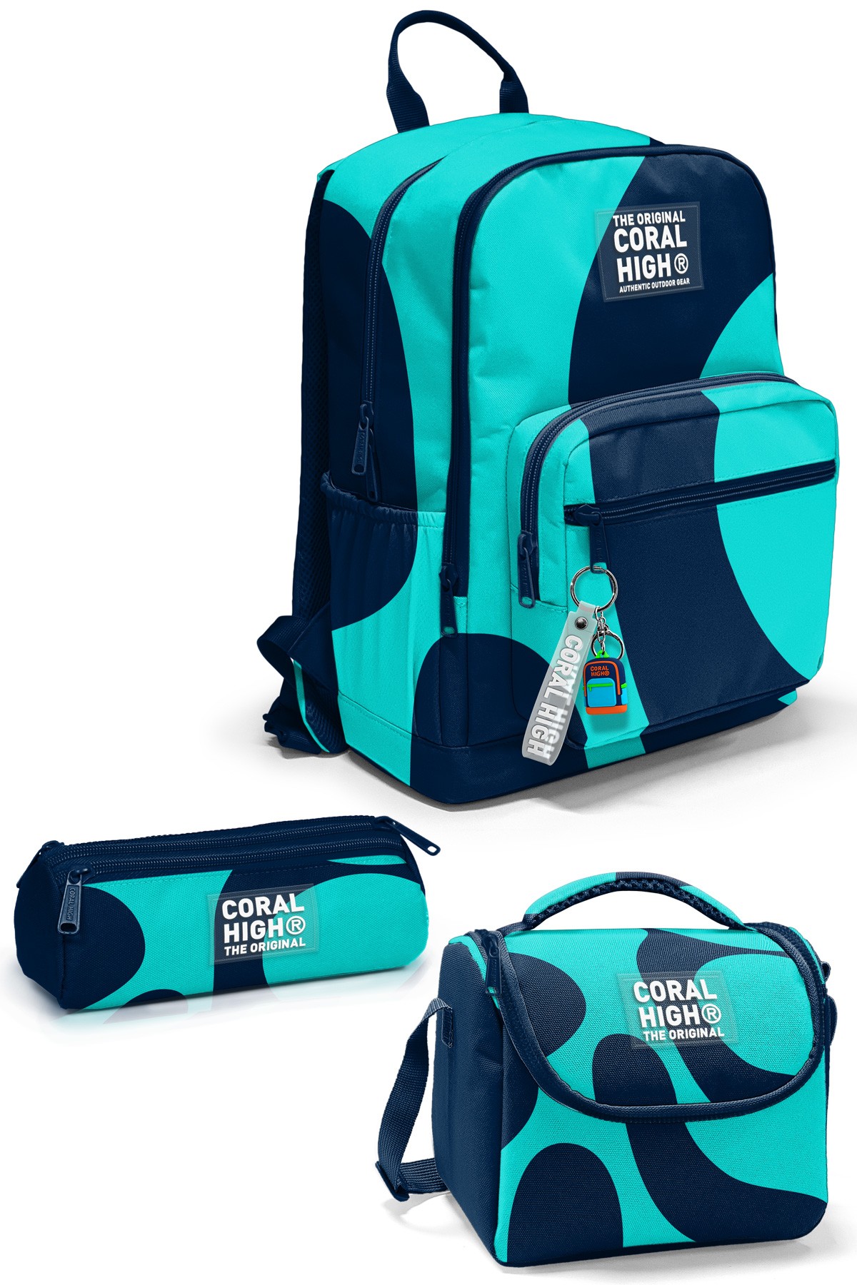 Coral High Lacivert Turkuaz Desenli 3’lü Okul Çanta Seti SET0123686