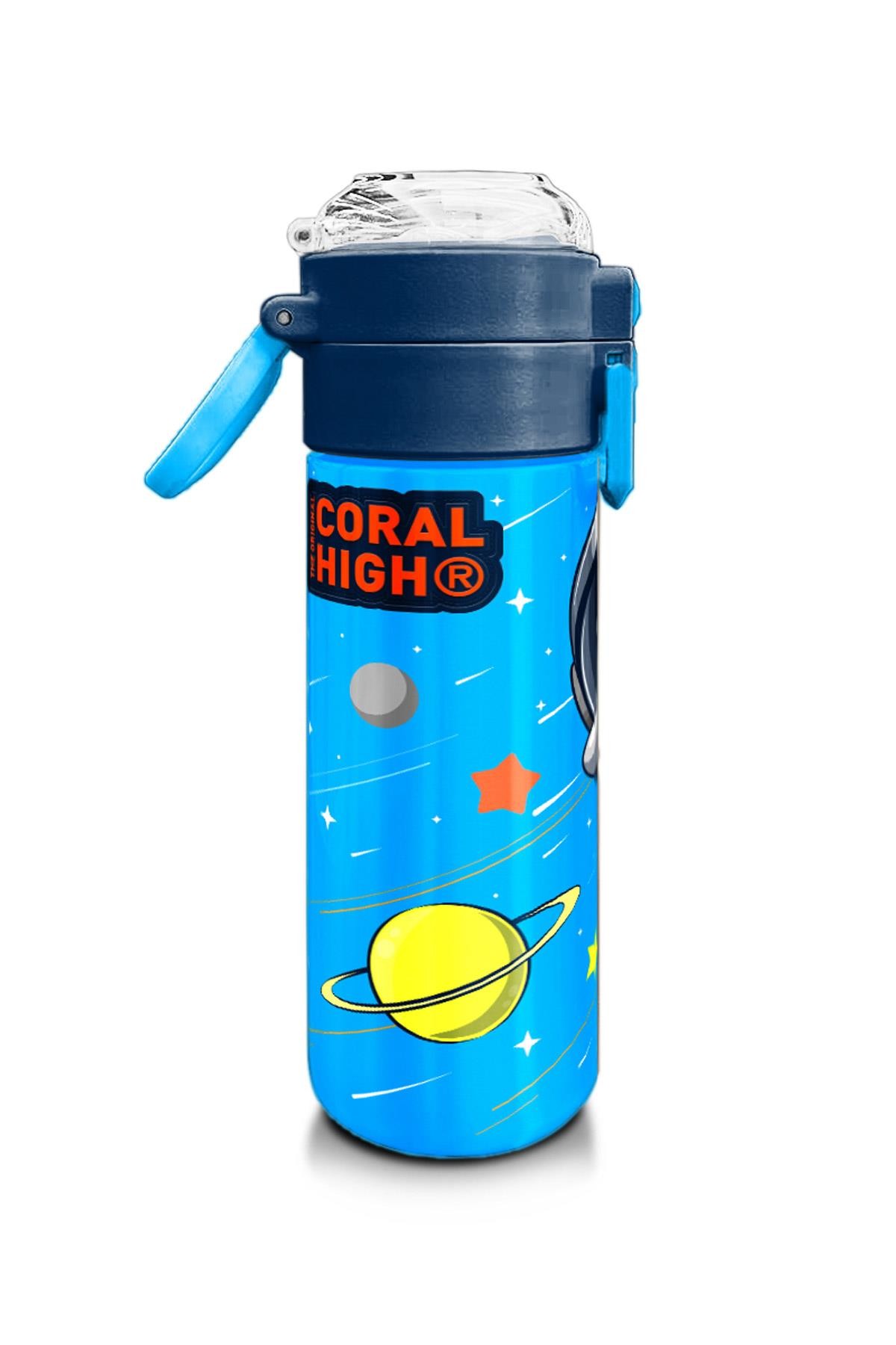 Coral High Kids Lacivert Mavi Astronot Desenli Pipetli ve Direkt İçim Çelik Termos 500 ml 31804