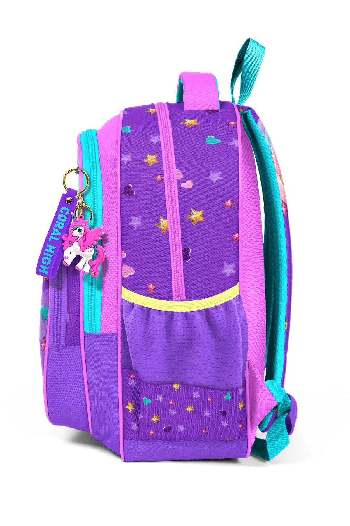 Coral High Kids Mor Pembe Unicorn Dondurma Desenli Üç Bölmeli Okul Sırt Çantası 14421