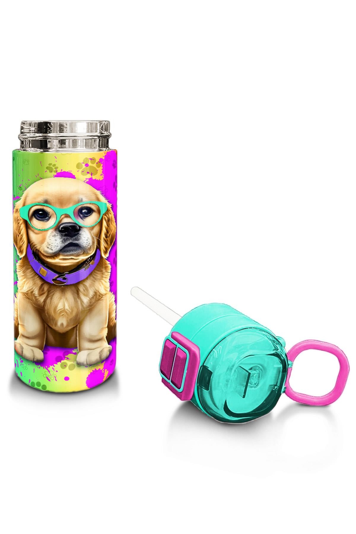 Coral High Kids Mor Pembe Köpek Desenli Pipetli ve Direkt İçim Çelik Termos 500 ml 31813
