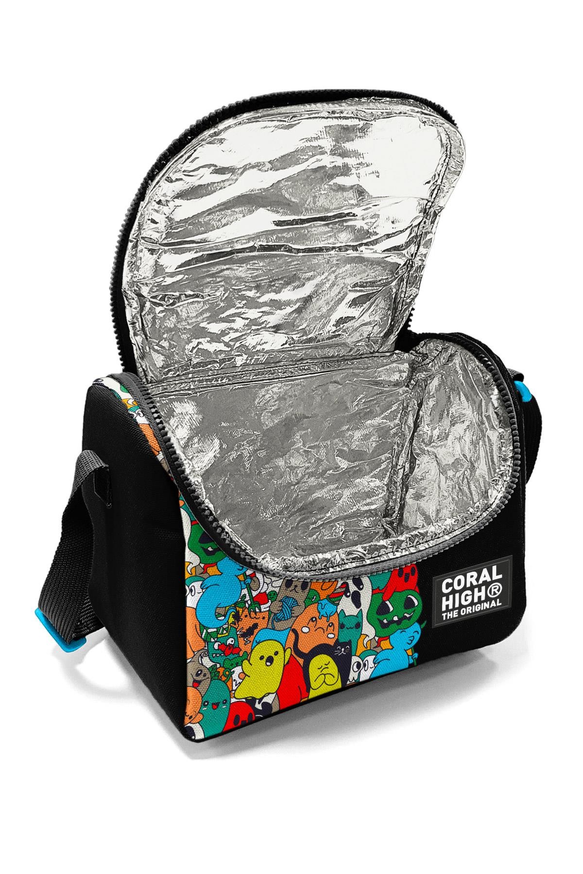Coral High Kids Siyah Karikatür Desenli Thermo Beslenme Çantası 11790